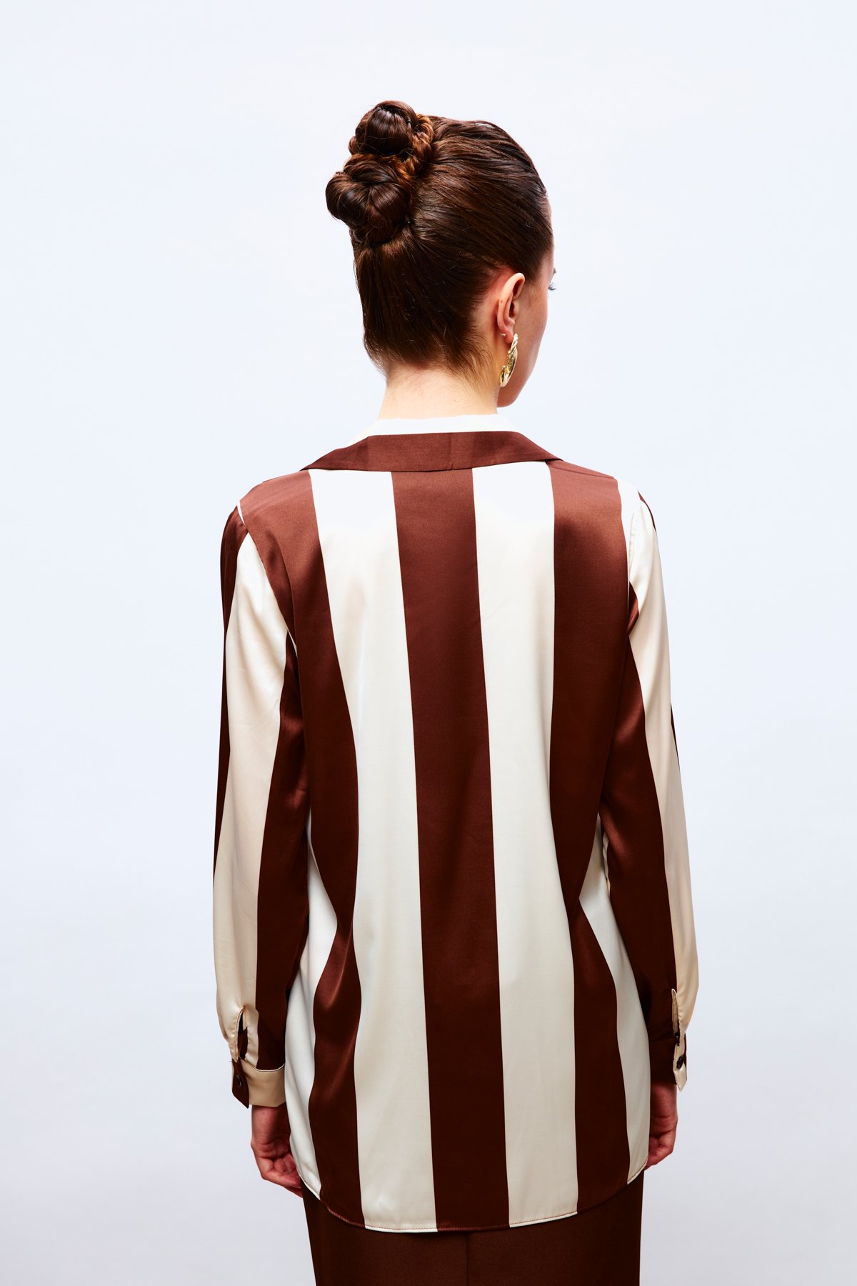 Çizgili Salaş Gömlek - KAHVE