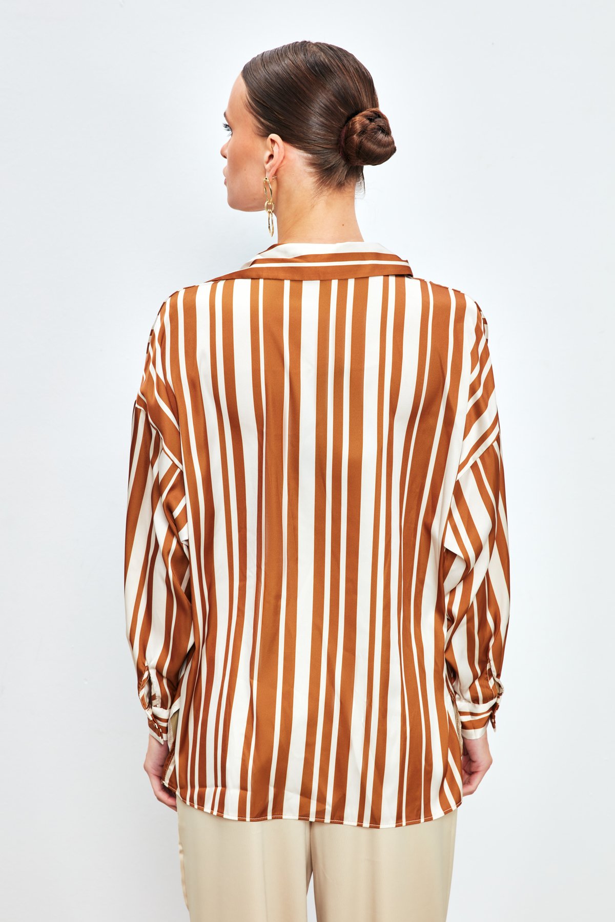 Çizgili Salaş Gömlek - KAHVE