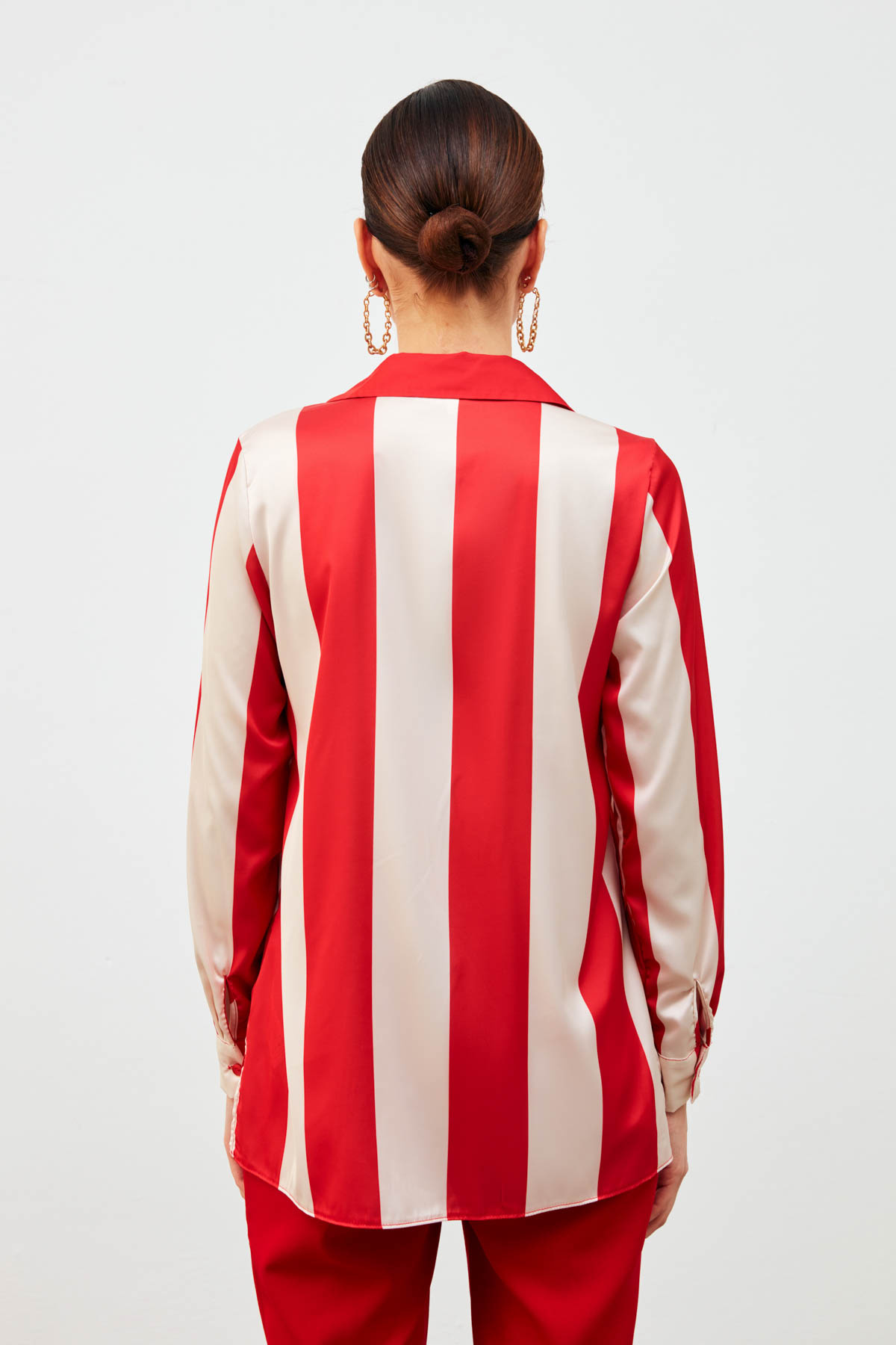 Çizgili Salaş Gömlek - KIRMIZI
