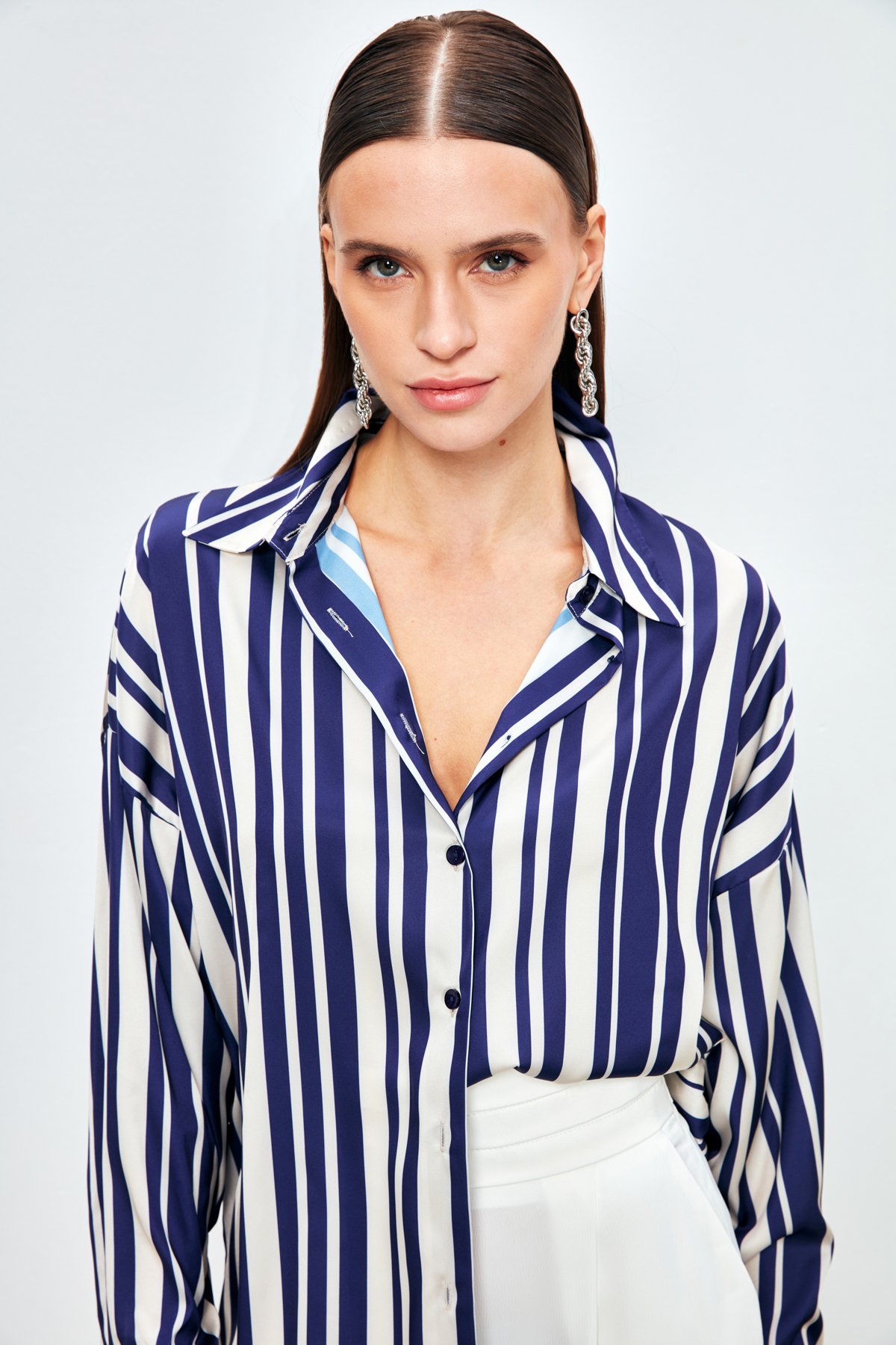 Çizgili Salaş Gömlek - LACİVERT