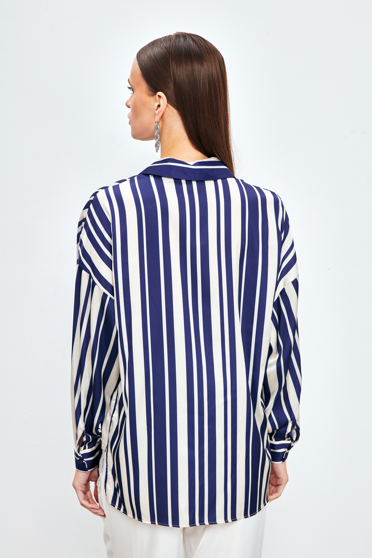Çizgili Salaş Gömlek - LACİVERT