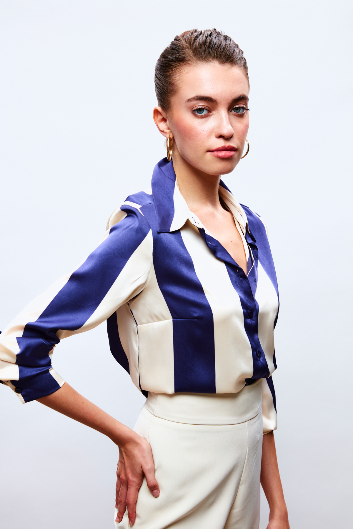 Çizgili Salaş Gömlek - LACİVERT