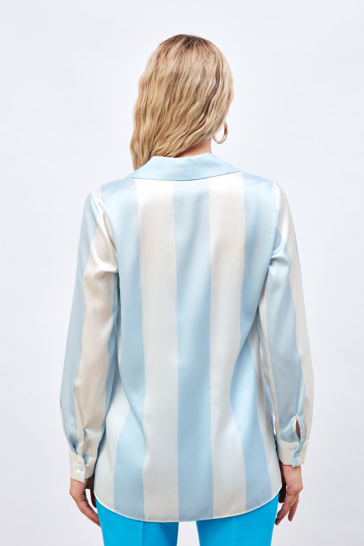 Çizgili Salaş Gömlek - MAVİ