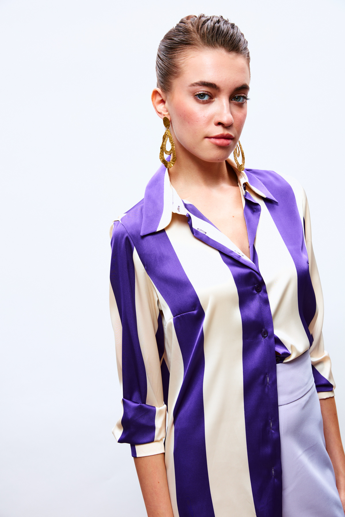 Çizgili Salaş Gömlek - MOR