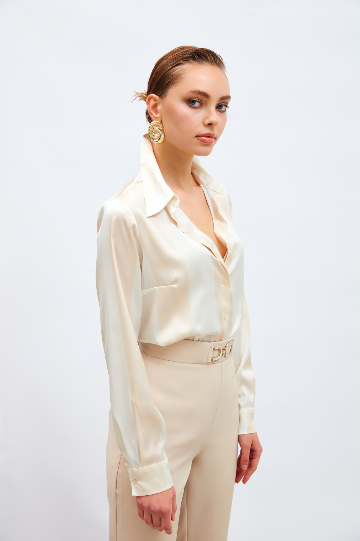 Çizgili Salaş Gömlek - PUDRA