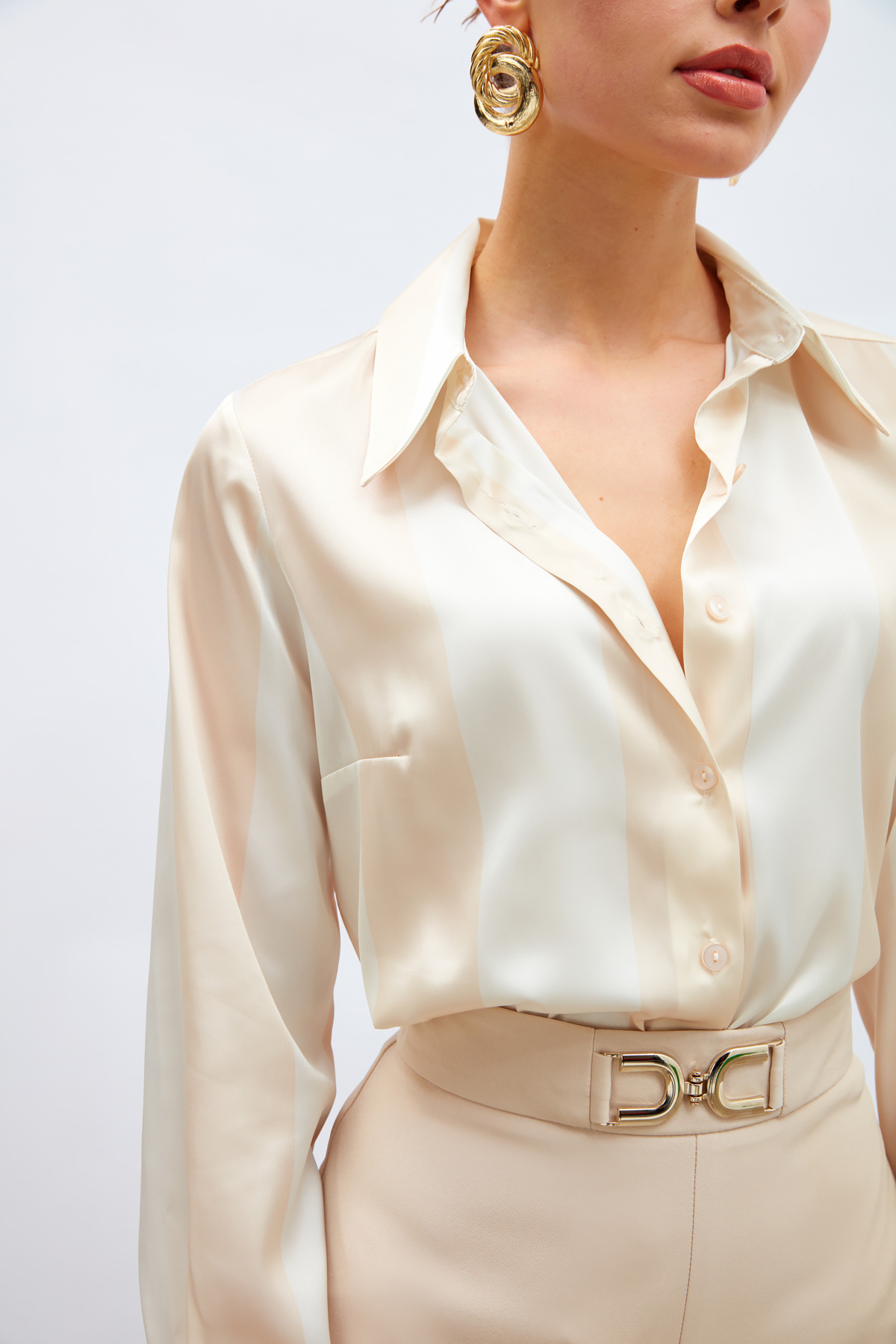 Çizgili Salaş Gömlek - PUDRA