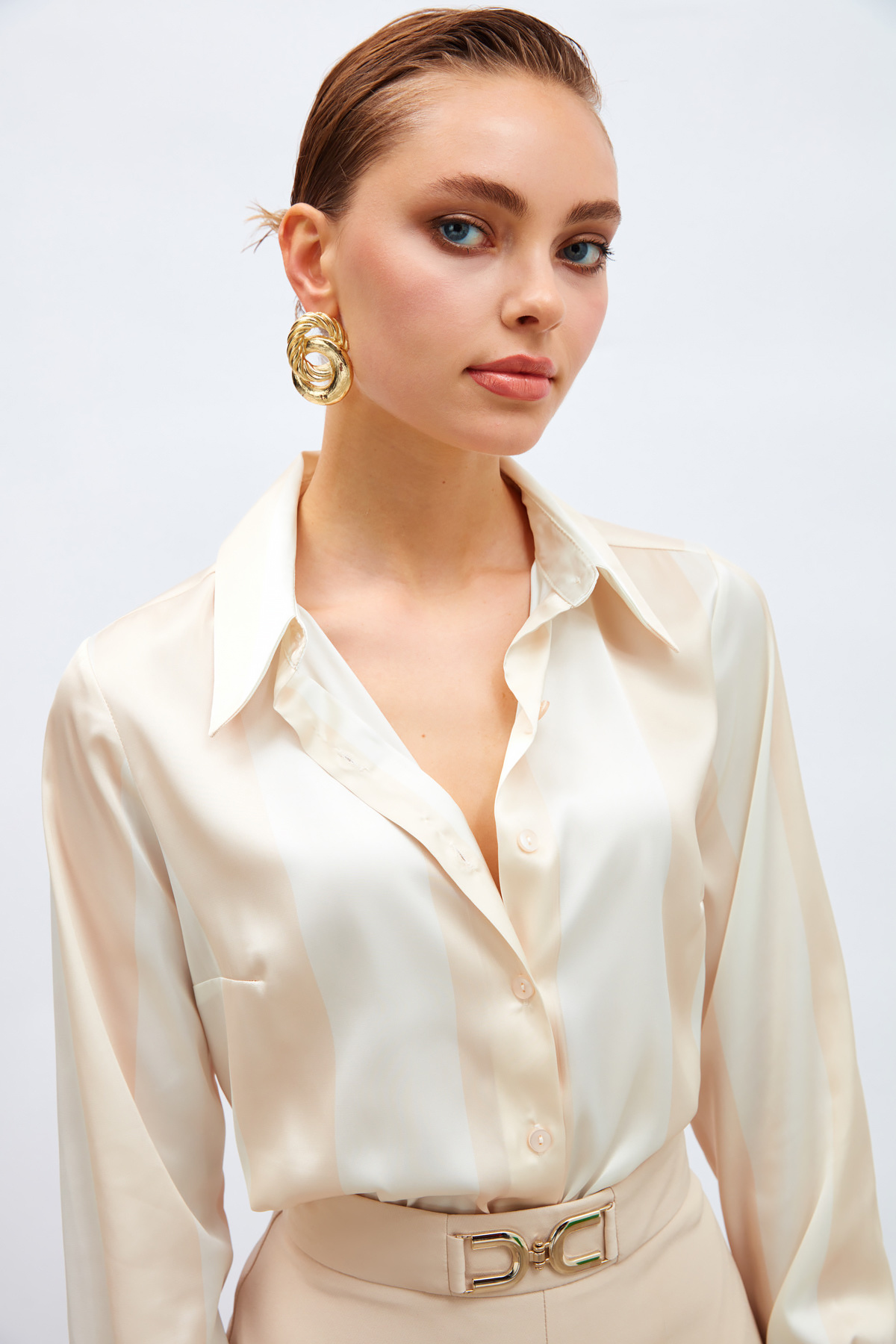 Çizgili Salaş Gömlek - PUDRA