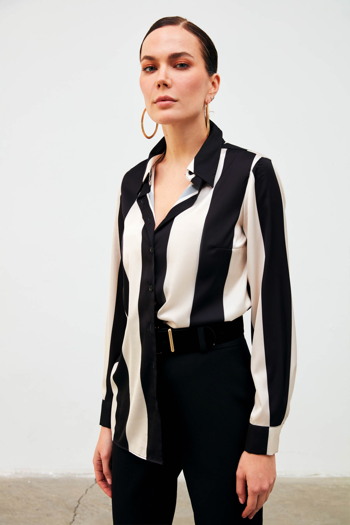 Çizgili Salaş Gömlek - SİYAH