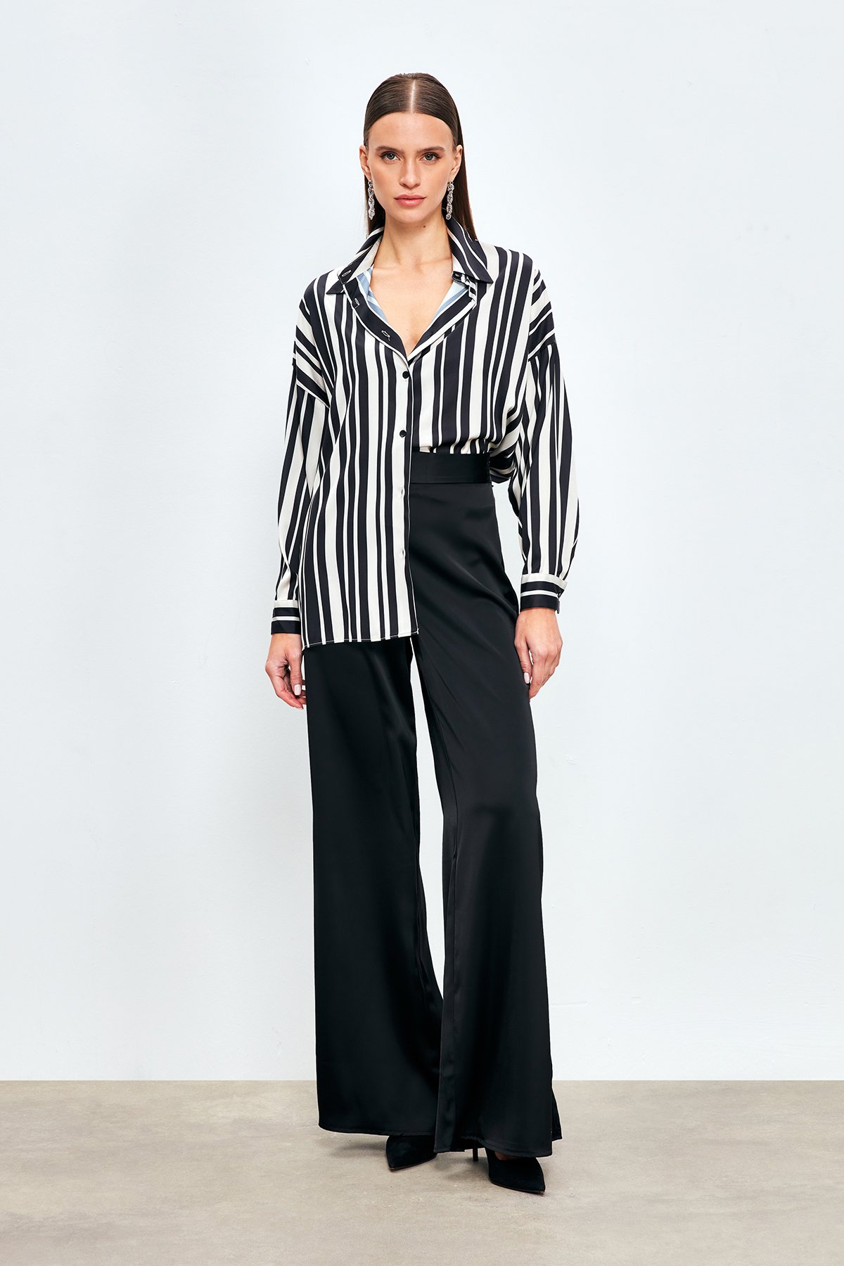 Çizgili Salaş Gömlek - SİYAH