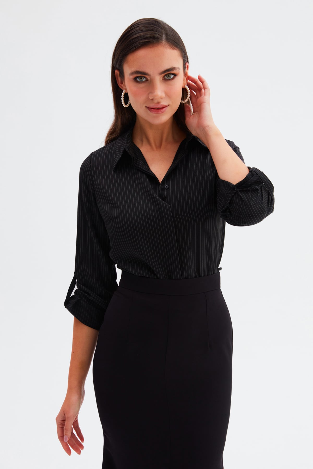 Striped Loose Shirt - BLACK