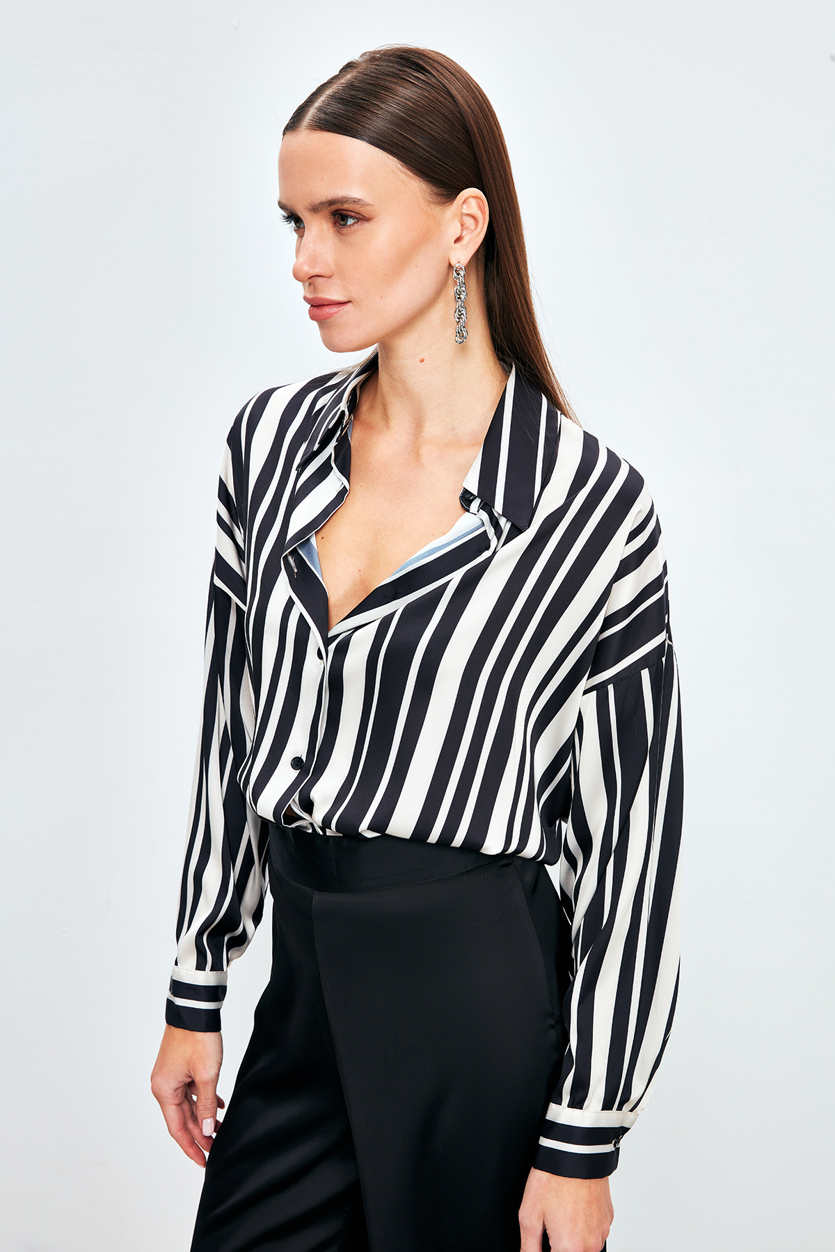 Çizgili Salaş Gömlek - SİYAH