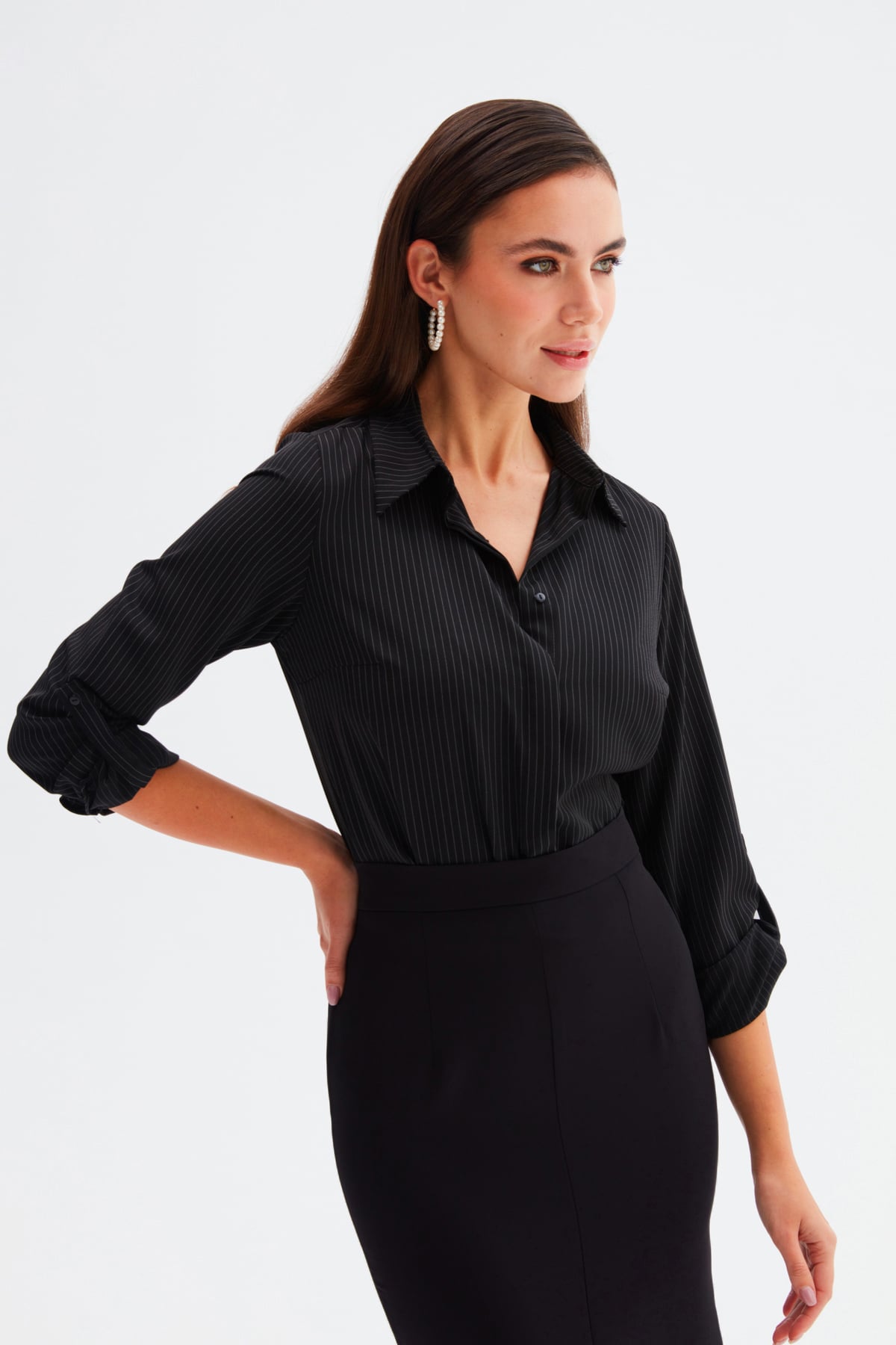 Striped Loose Shirt - BLACK
