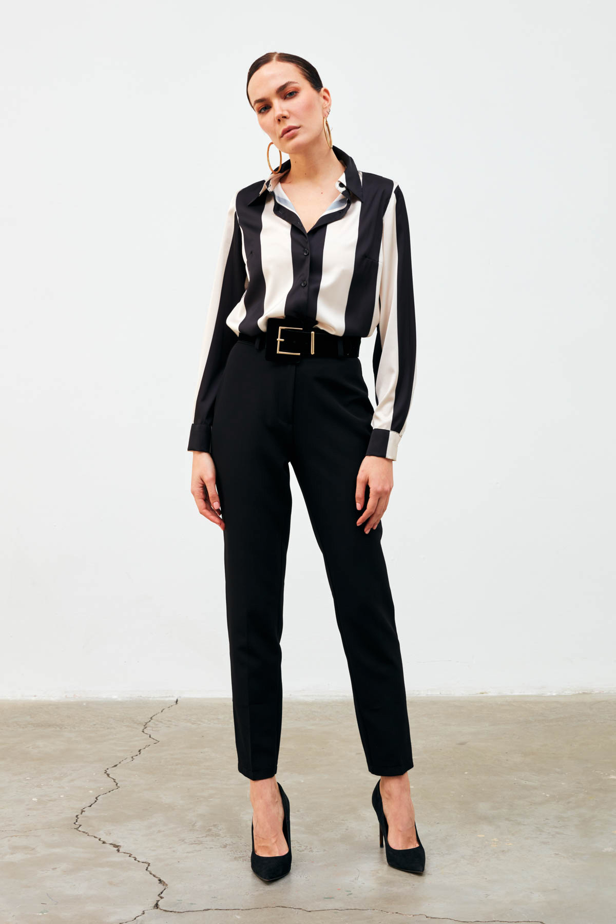 Çizgili Salaş Gömlek - SİYAH