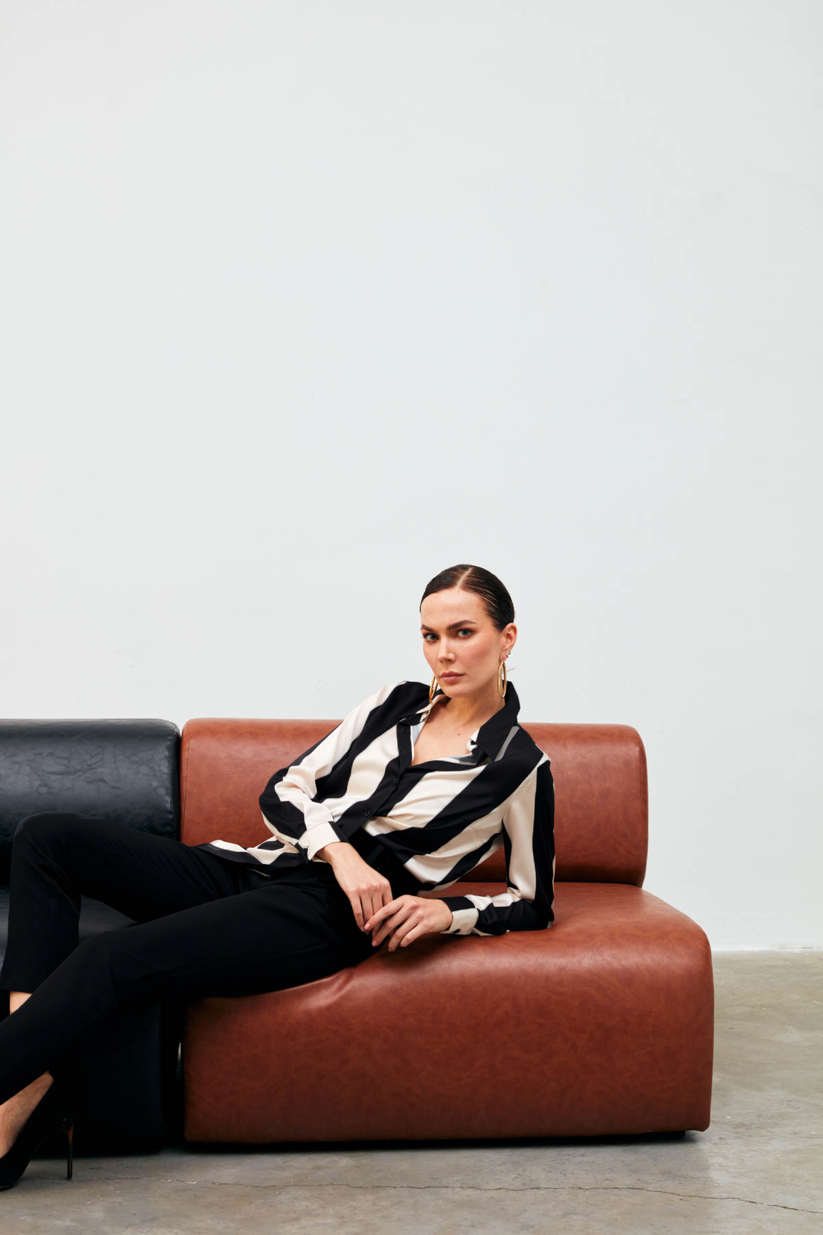 Çizgili Salaş Gömlek - SİYAH