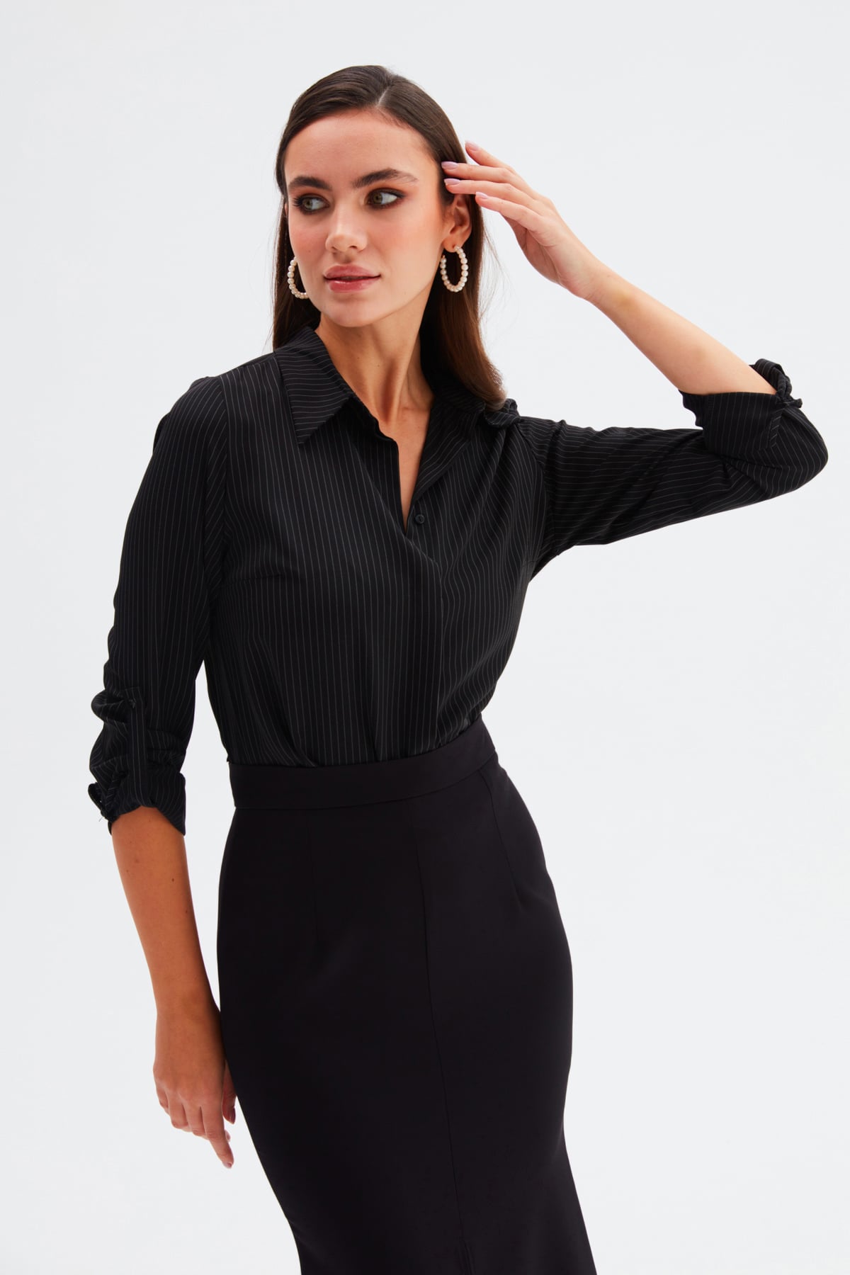 Striped Loose Shirt - BLACK