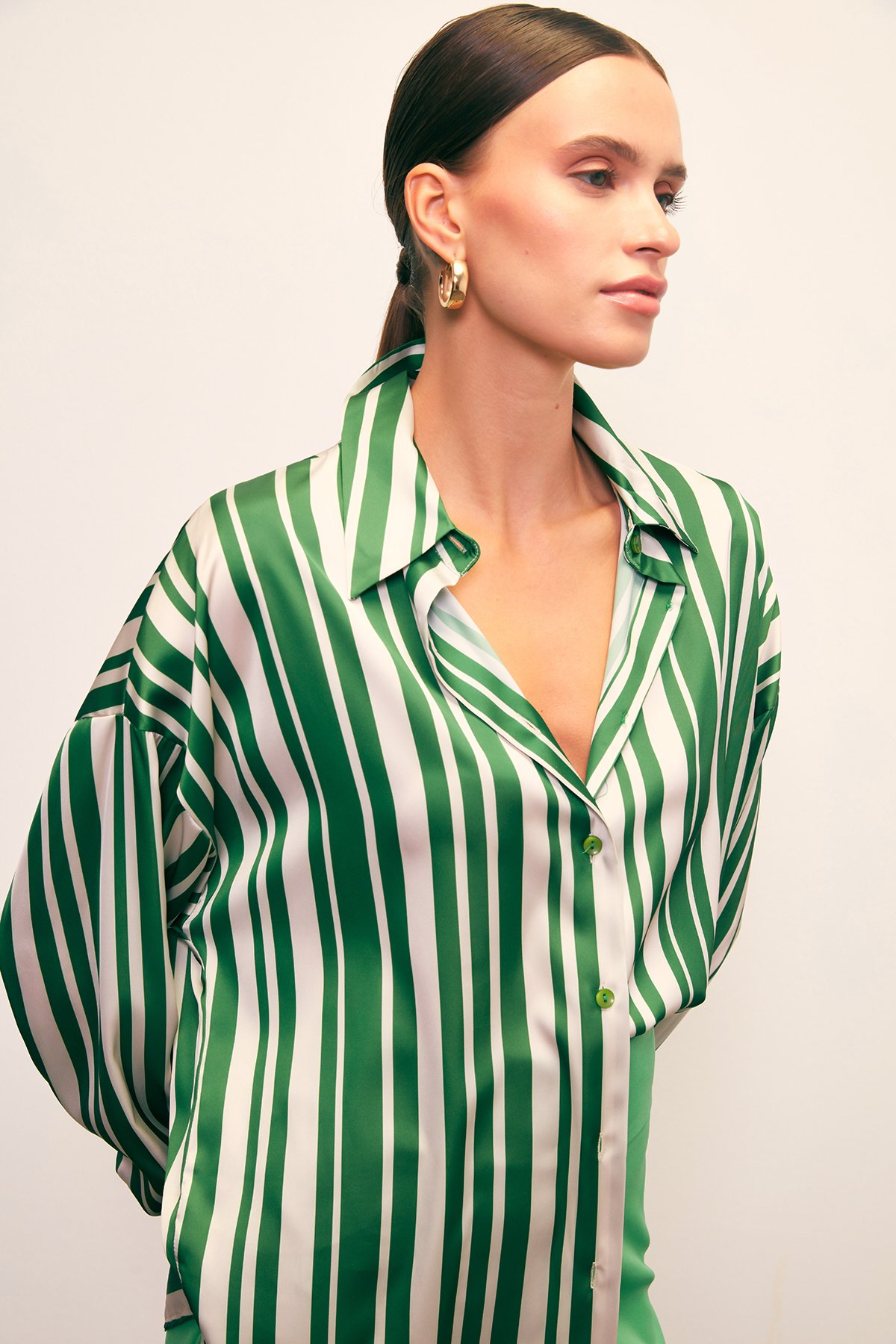 Çizgili Salaş Gömlek - YEŞİL