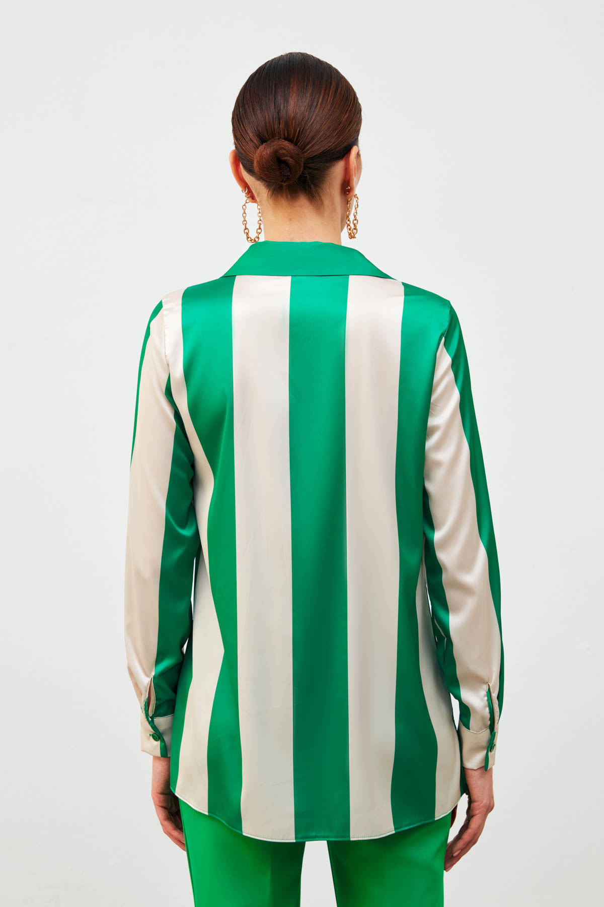 Çizgili Salaş Gömlek - YEŞİL