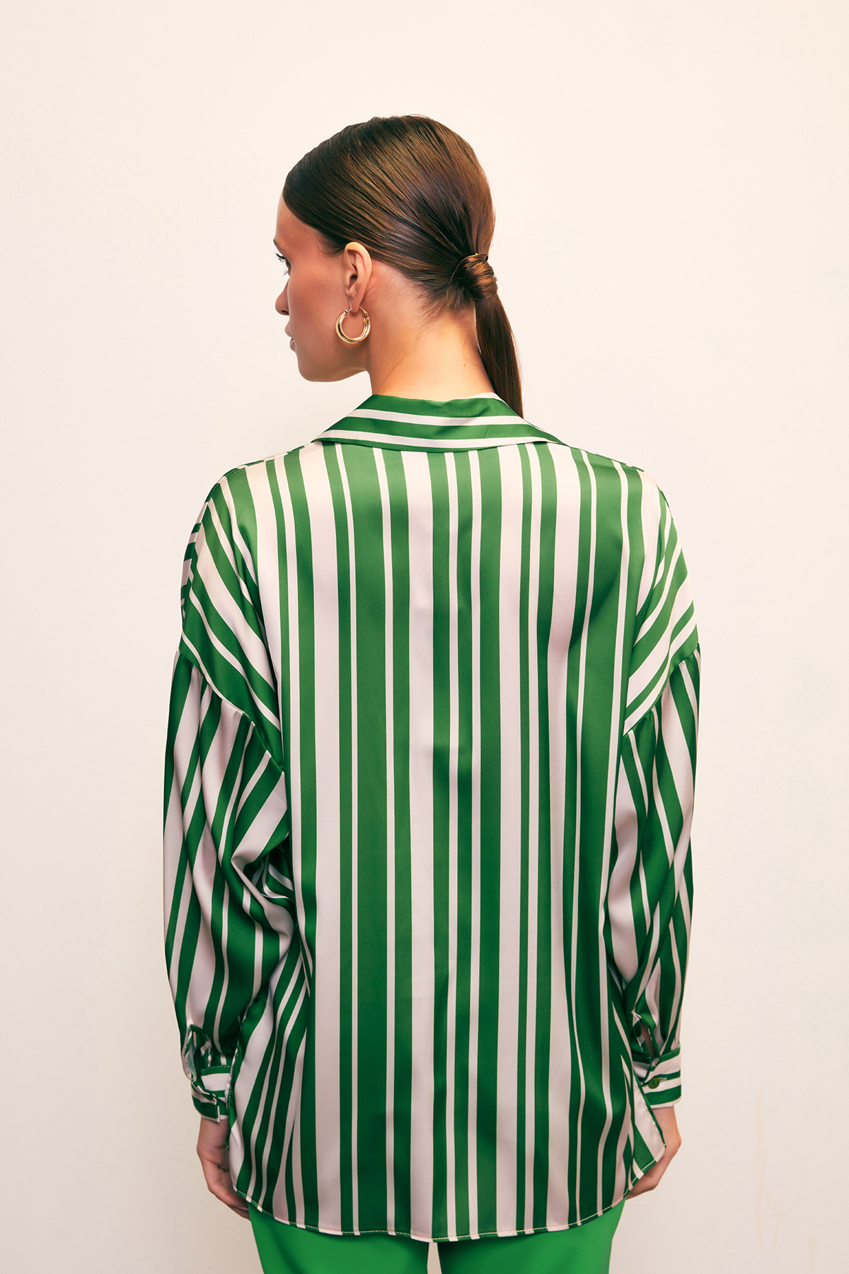 Çizgili Salaş Gömlek - YEŞİL