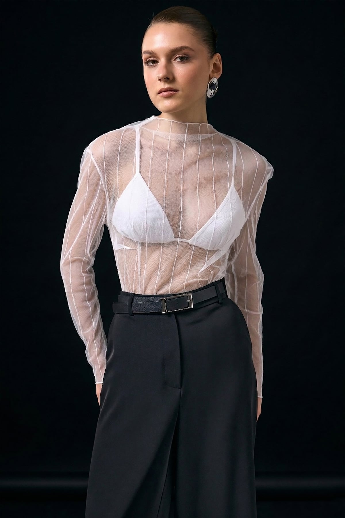 Striped Transparent Blouse - Ecru