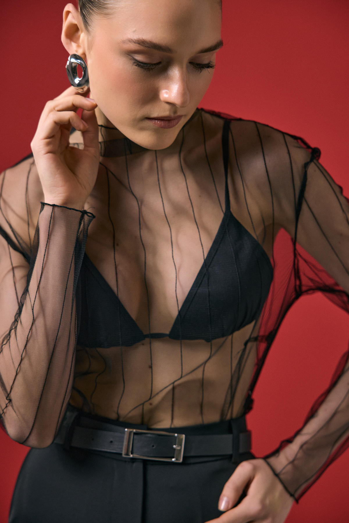 Striped Transparent Blouse - Black
