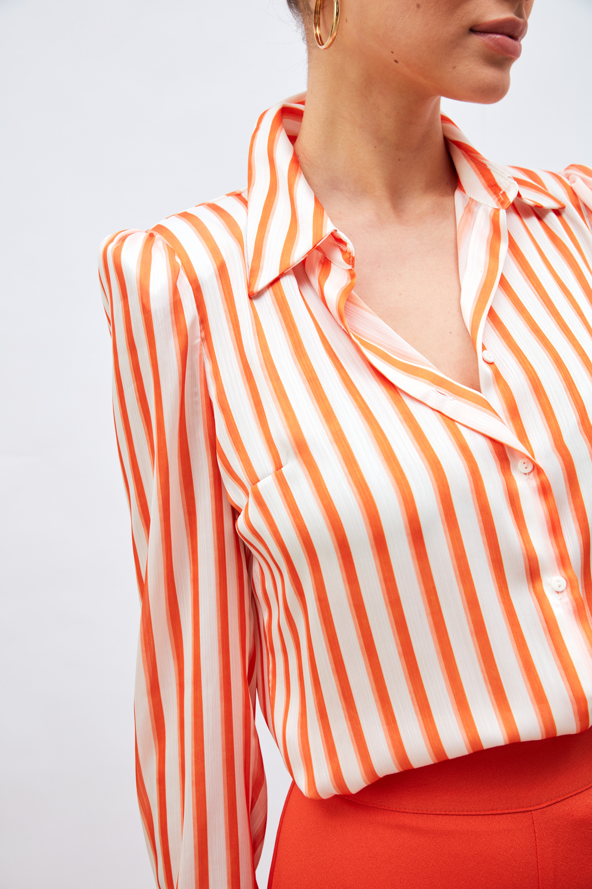 Çizgili Vatka Detaylı Gömlek - ORANJ