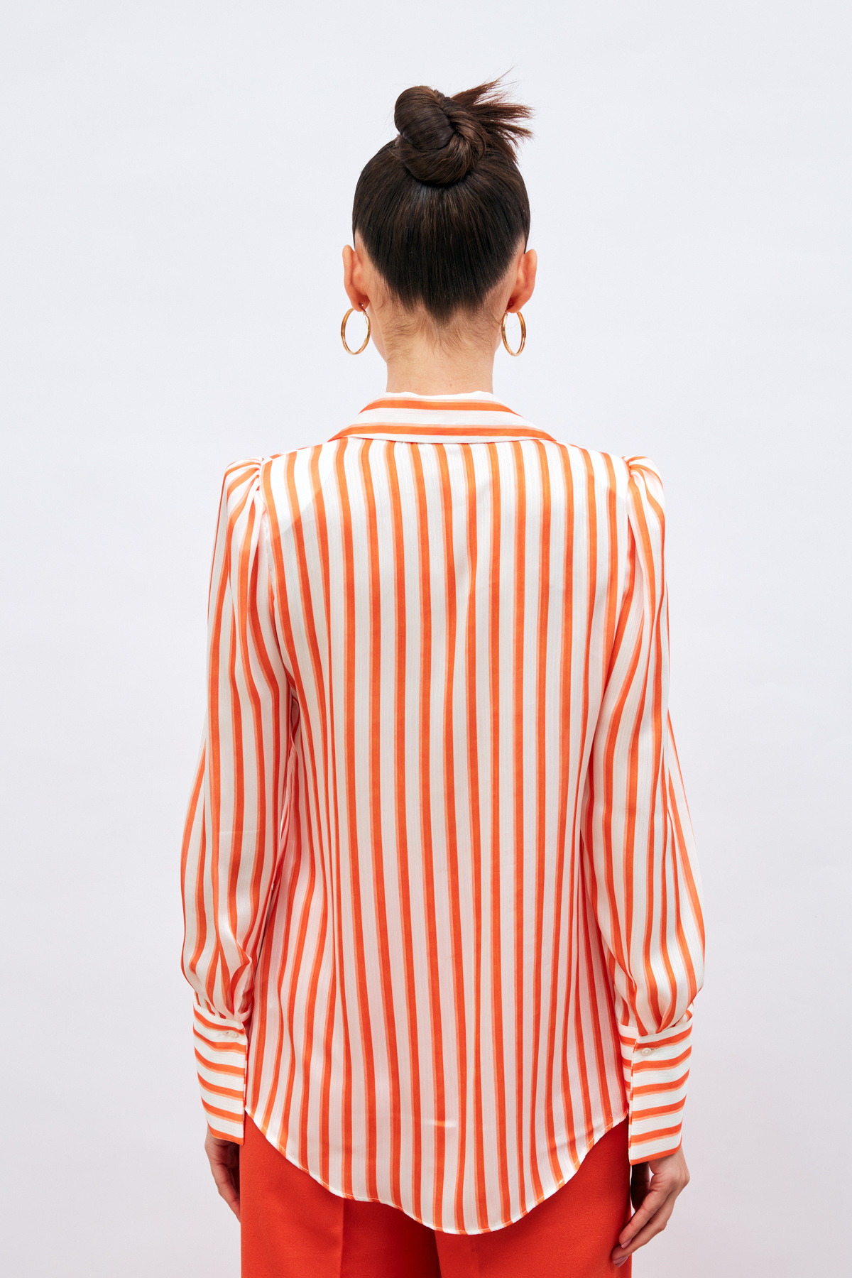 Çizgili Vatka Detaylı Gömlek - ORANJ