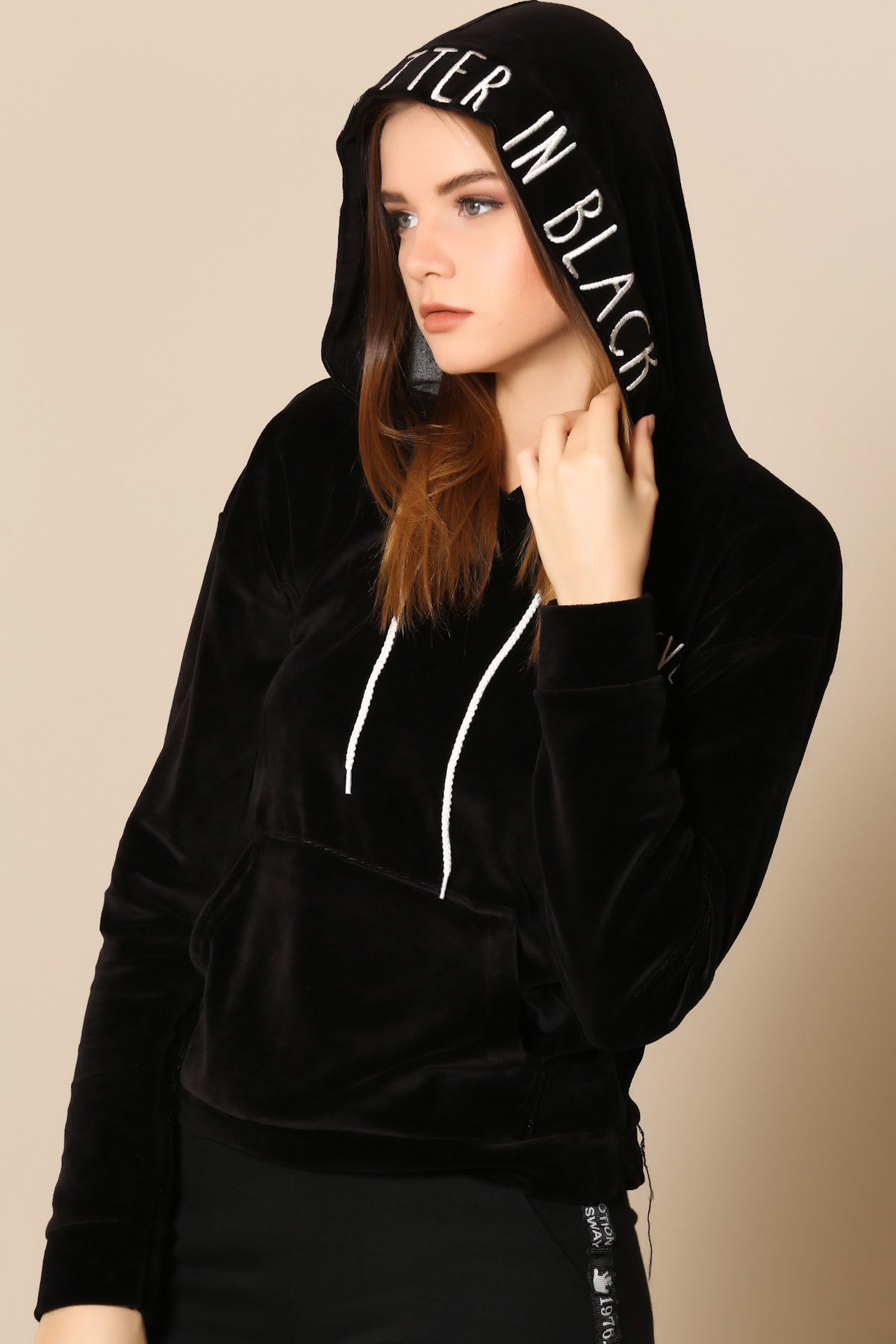 111-6217 KAPŞONLU KADİFE SWEAT