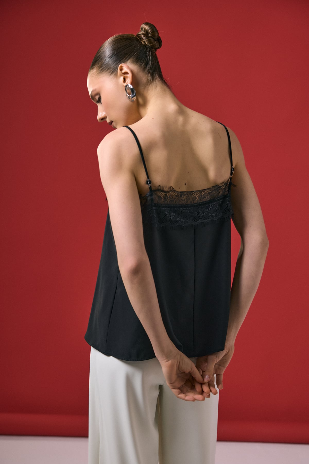 Lace Detail Strappy Blouse - Black