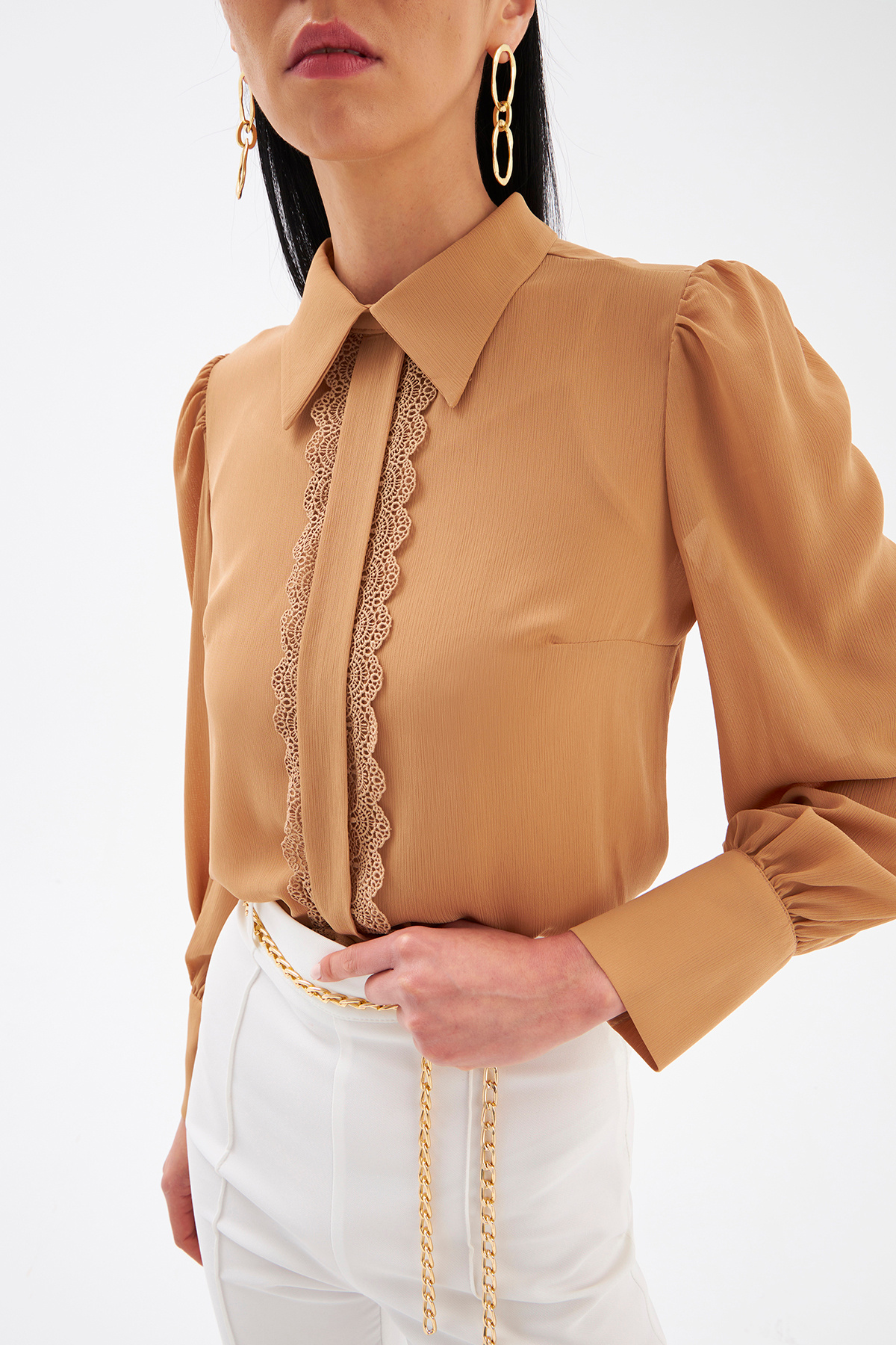 Dantel Detaylı Bluz - CAMEL