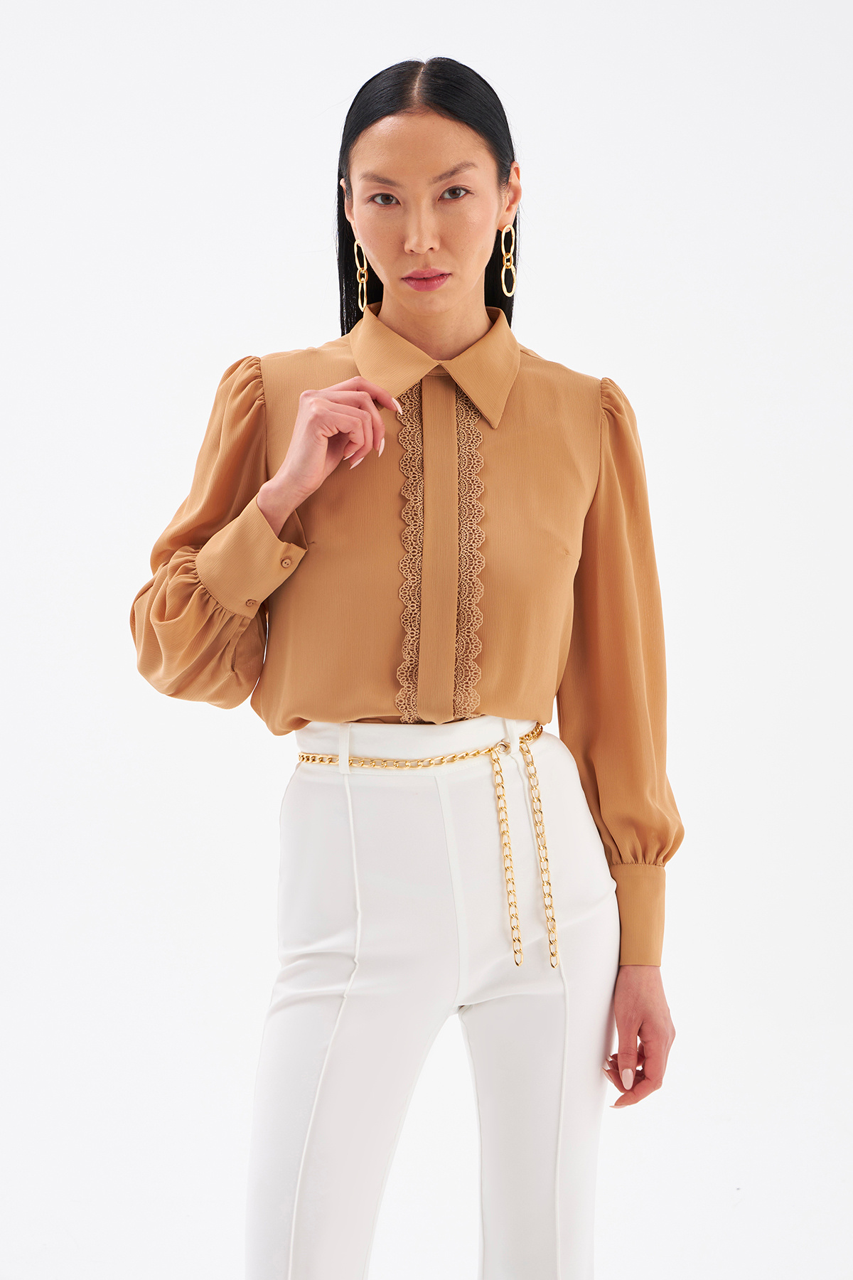 Dantel Detaylı Bluz - CAMEL