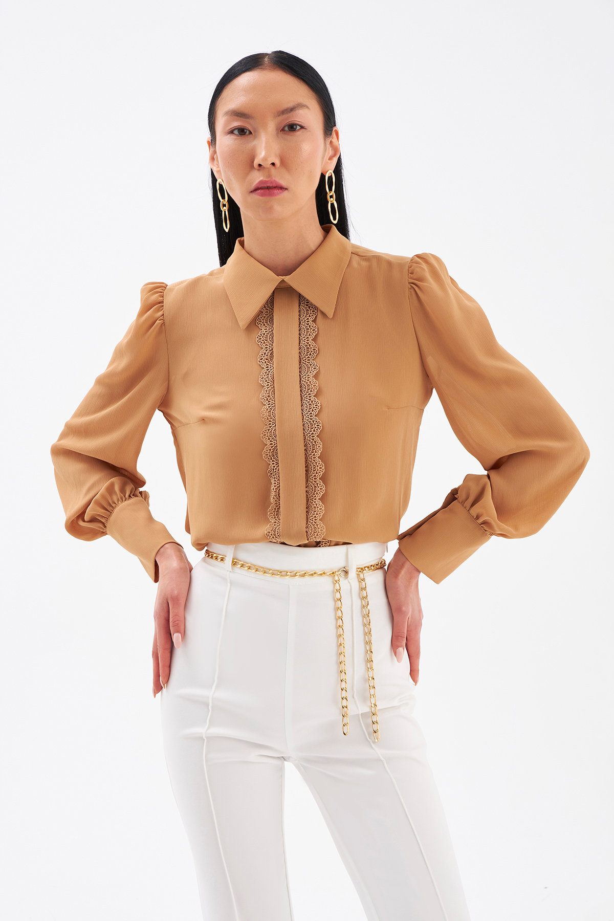Dantel Detaylı Bluz - CAMEL