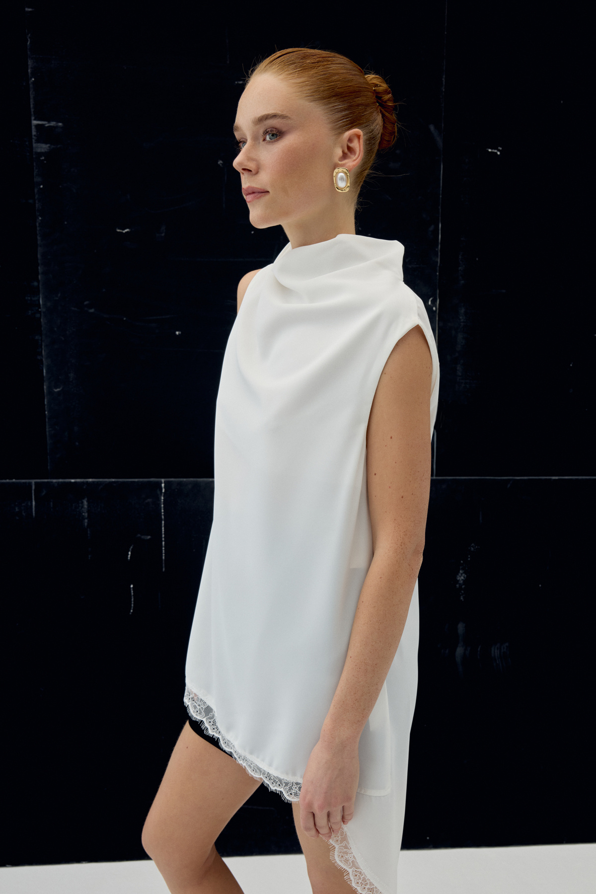 Lace-Detailed V-Neck Blouse - Ecru