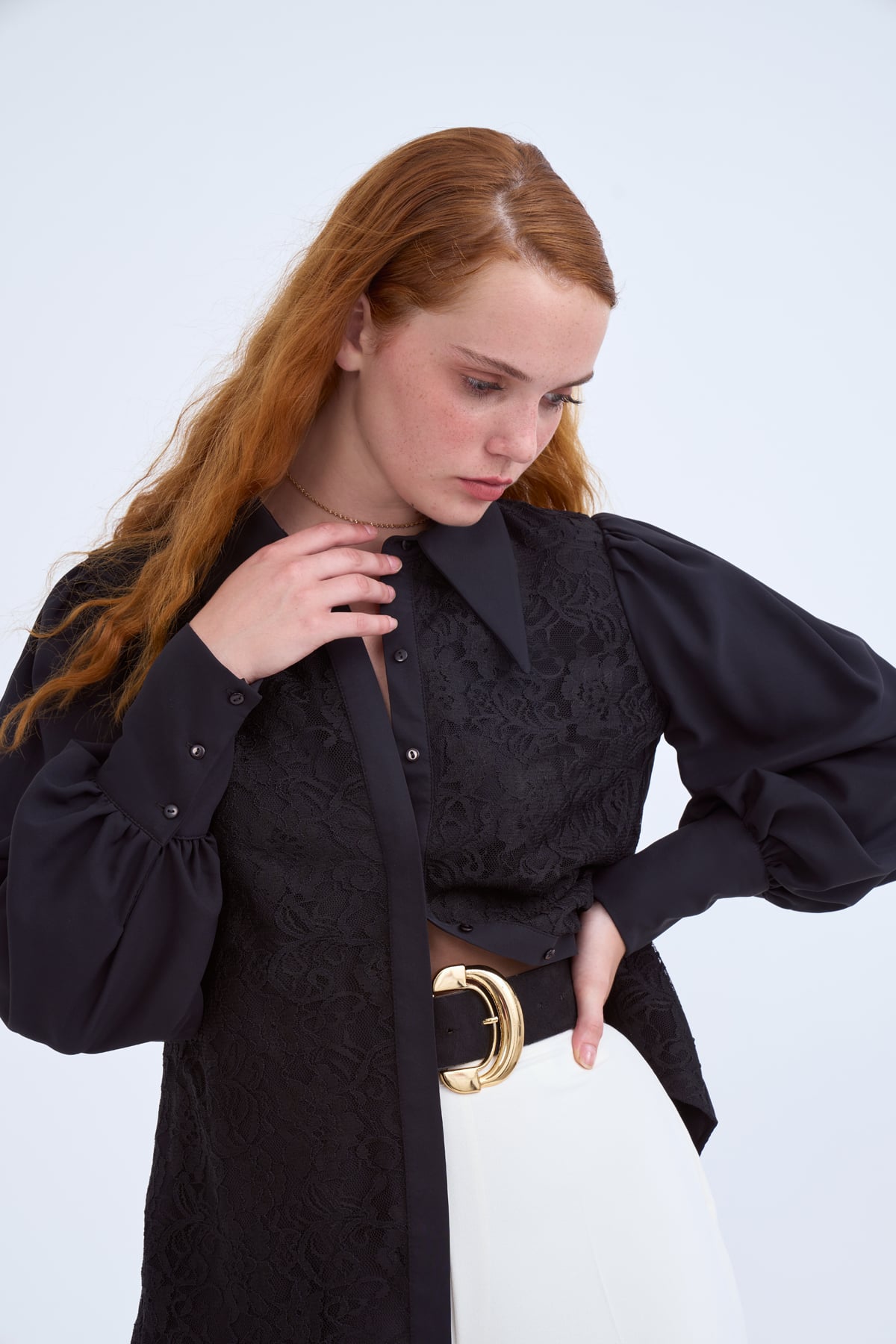 Lace classic shirt - BLACK