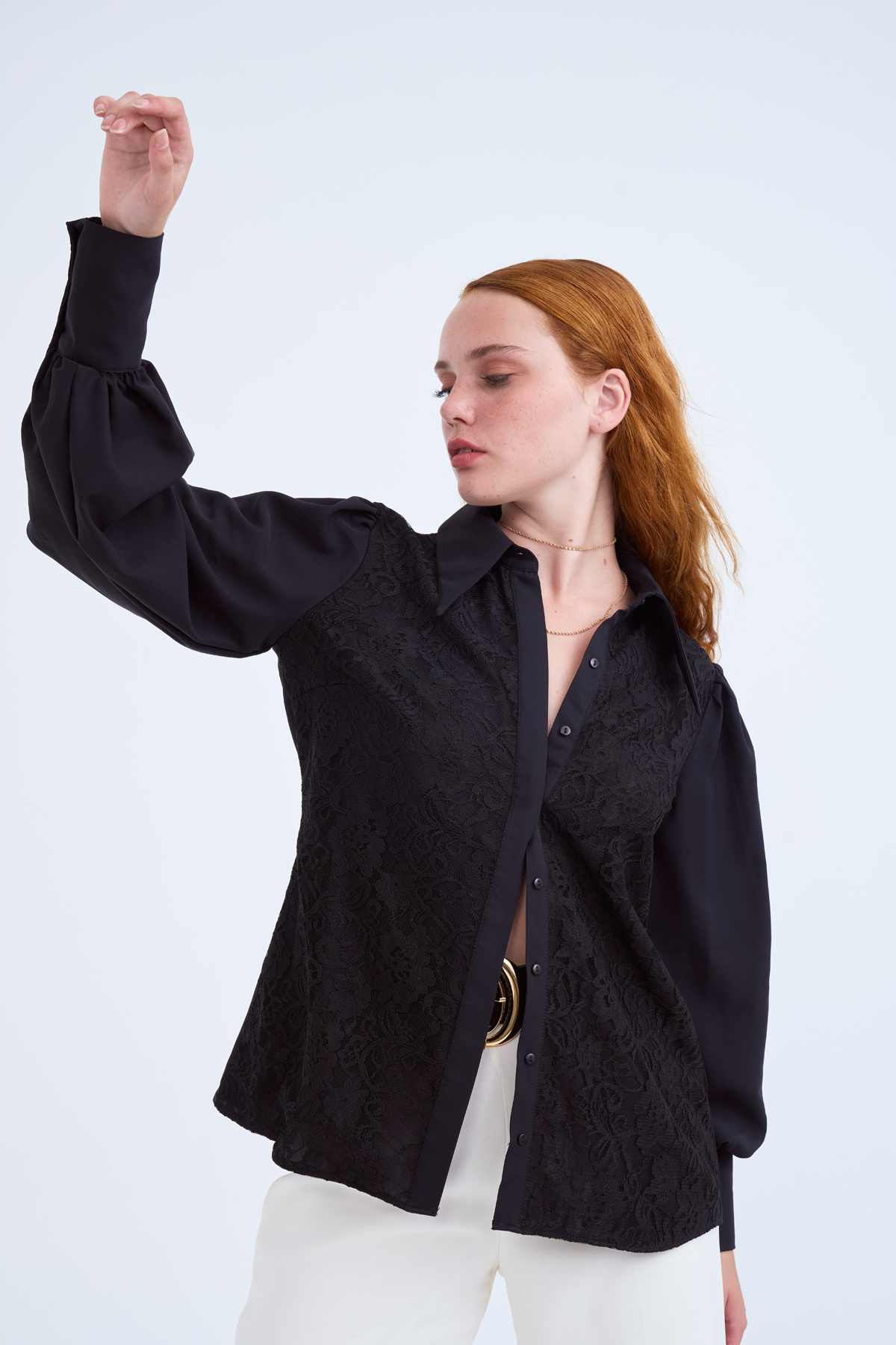 Lace classic shirt - BLACK
