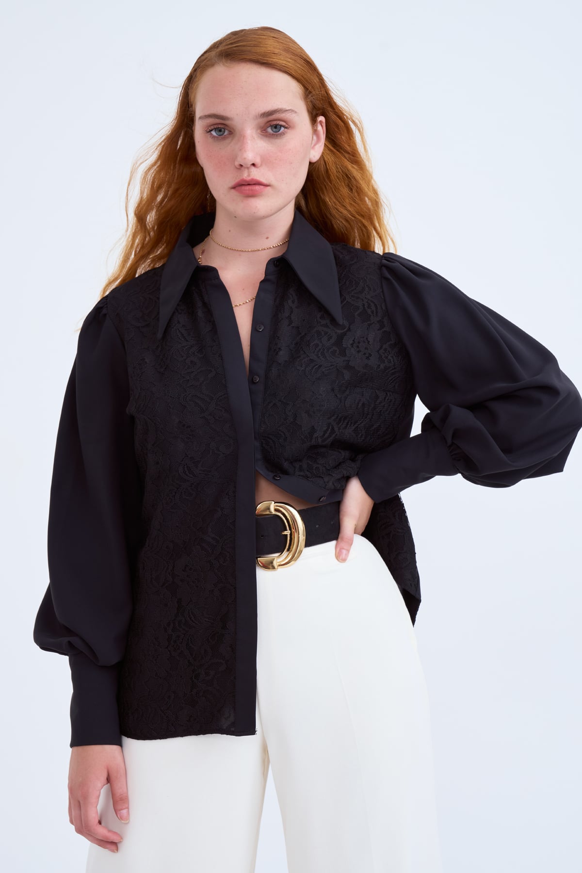 Lace classic shirt - BLACK