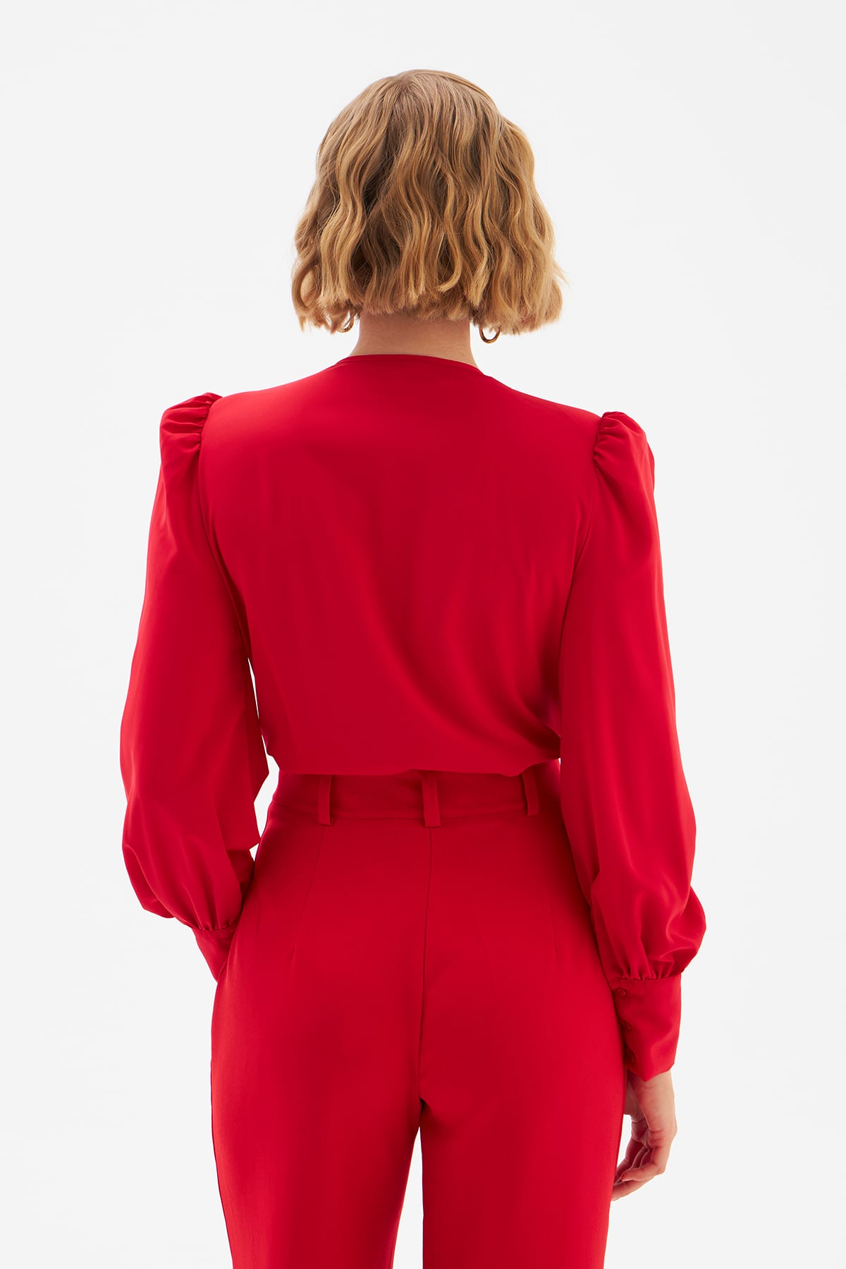 Dantel Detaylı Kruvaze Bodysuit - KIRMIZI