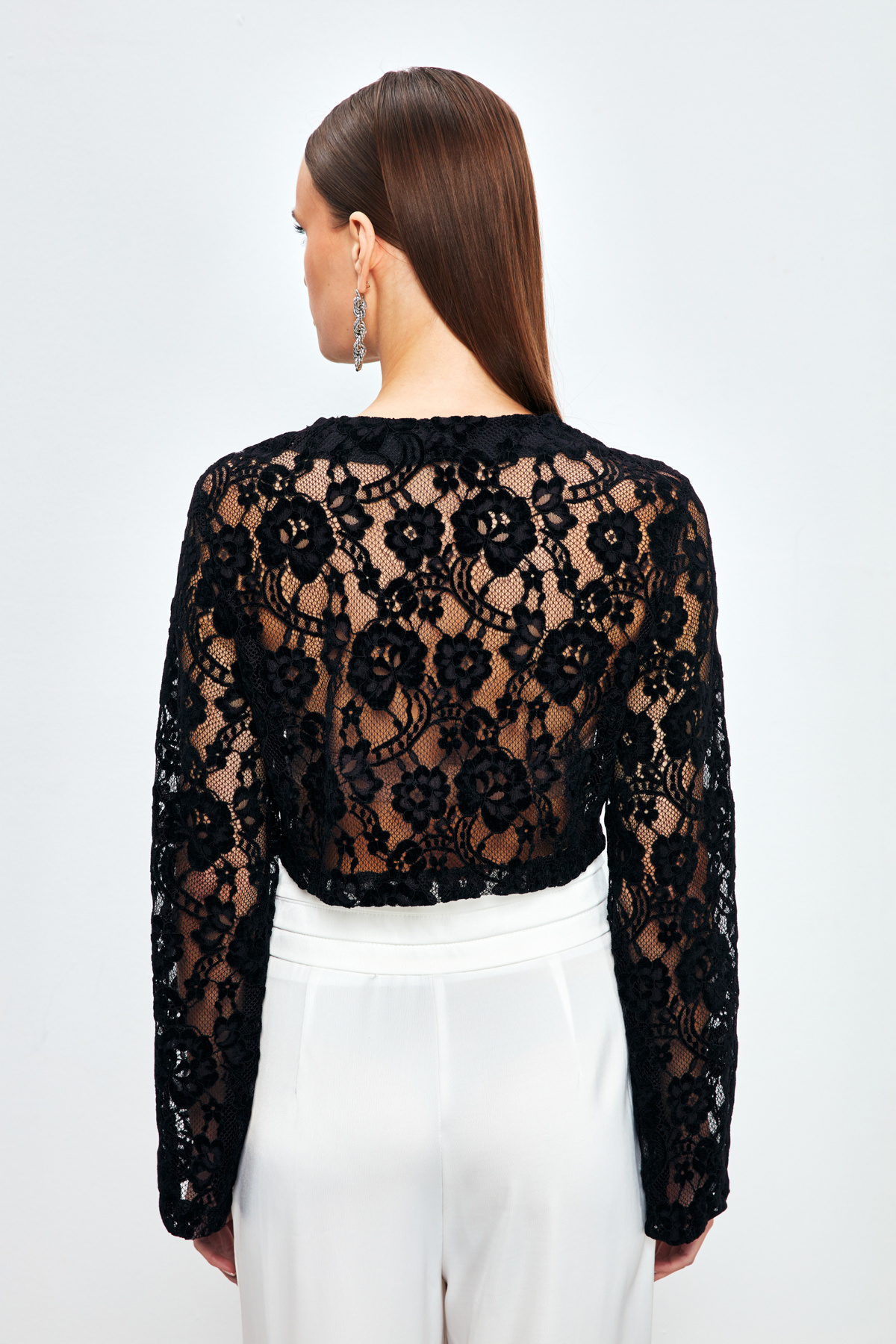 Dantelli Crop Bluz - SİYAH