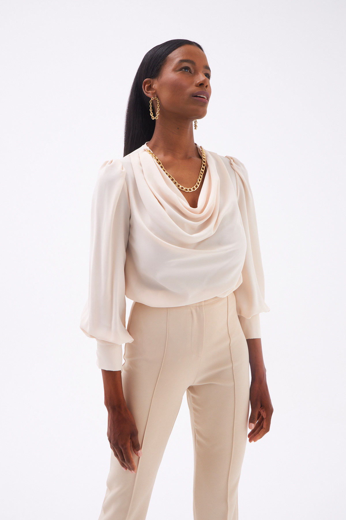 Collared blouse with accessories - BEIGE