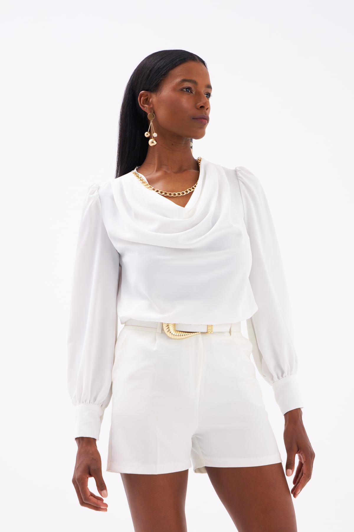 Collared blouse with accessories - ECRU