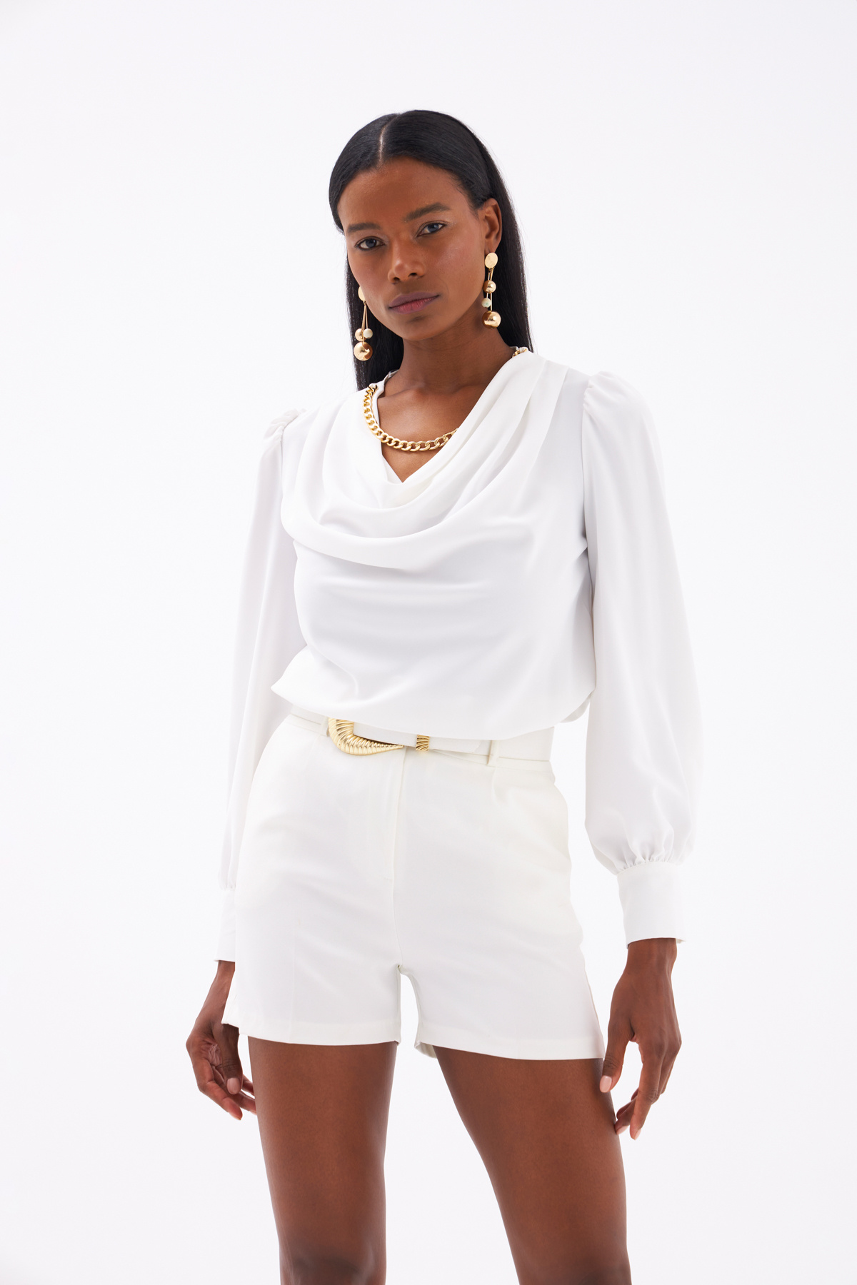 Collared blouse with accessories - ECRU