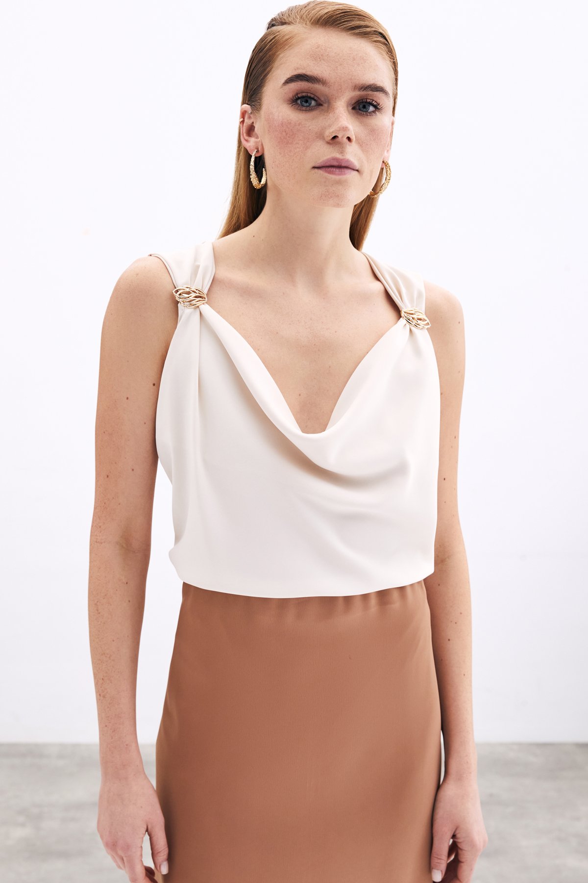 Degaje Yaka Bluz - Bej