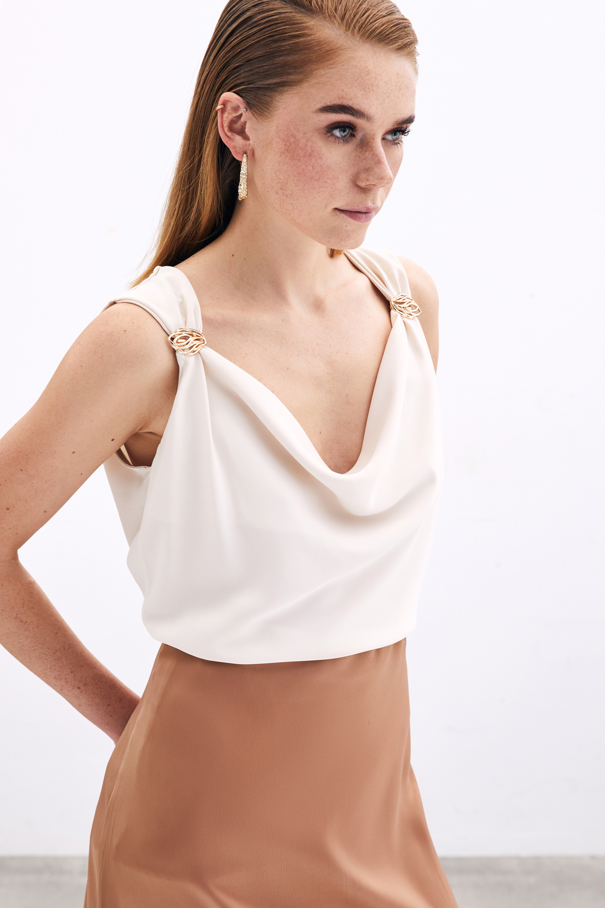 Degaje Yaka Bluz - Bej