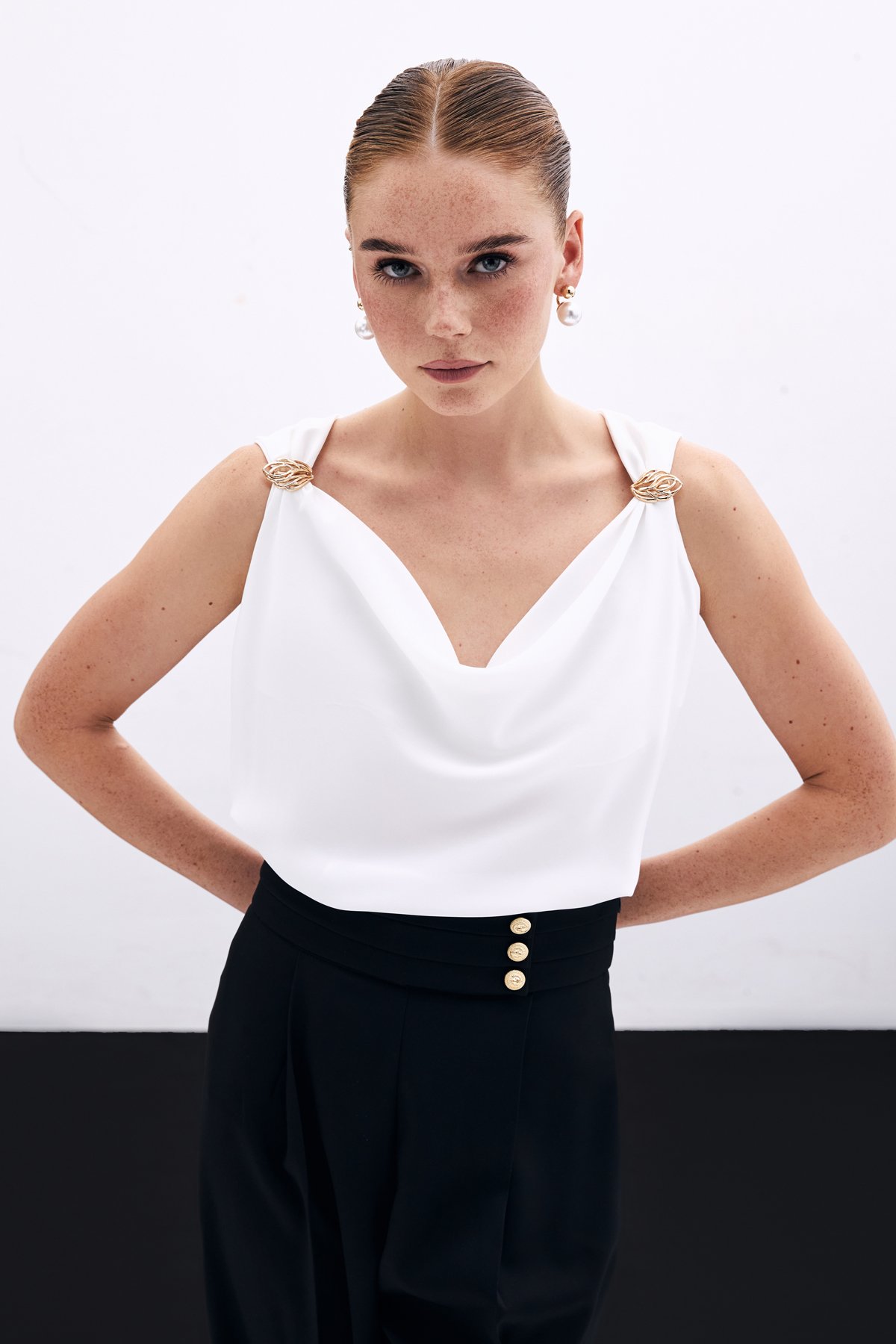 Degaje Yaka Bluz - Ekru