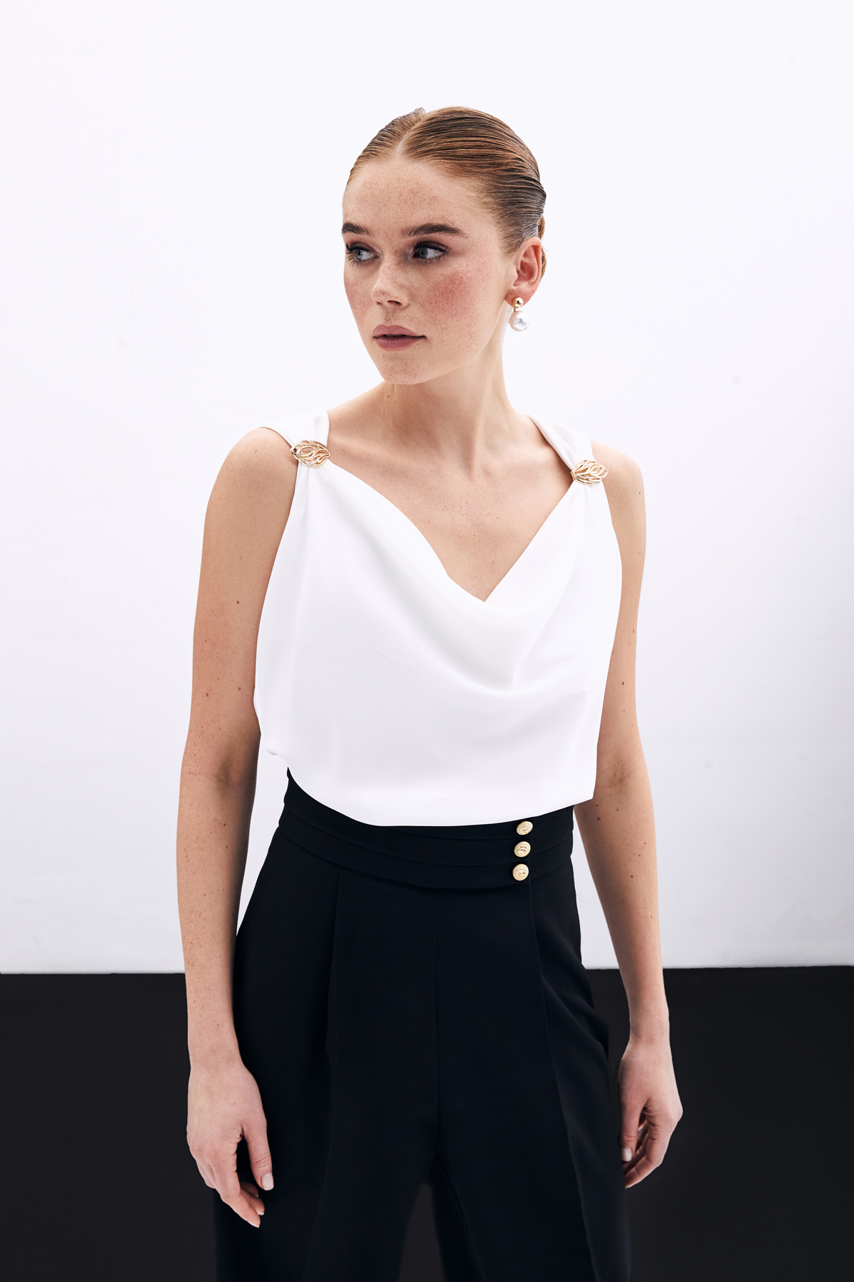 Degaje Yaka Bluz - Ekru