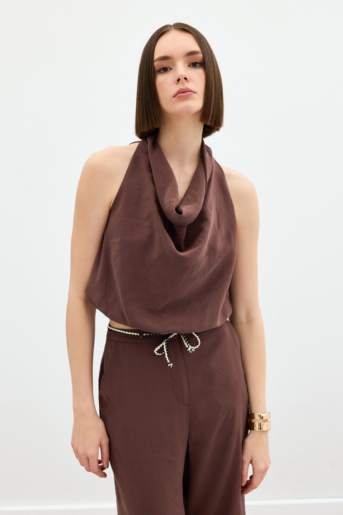 Degaje Yaka Bluz - Kahve