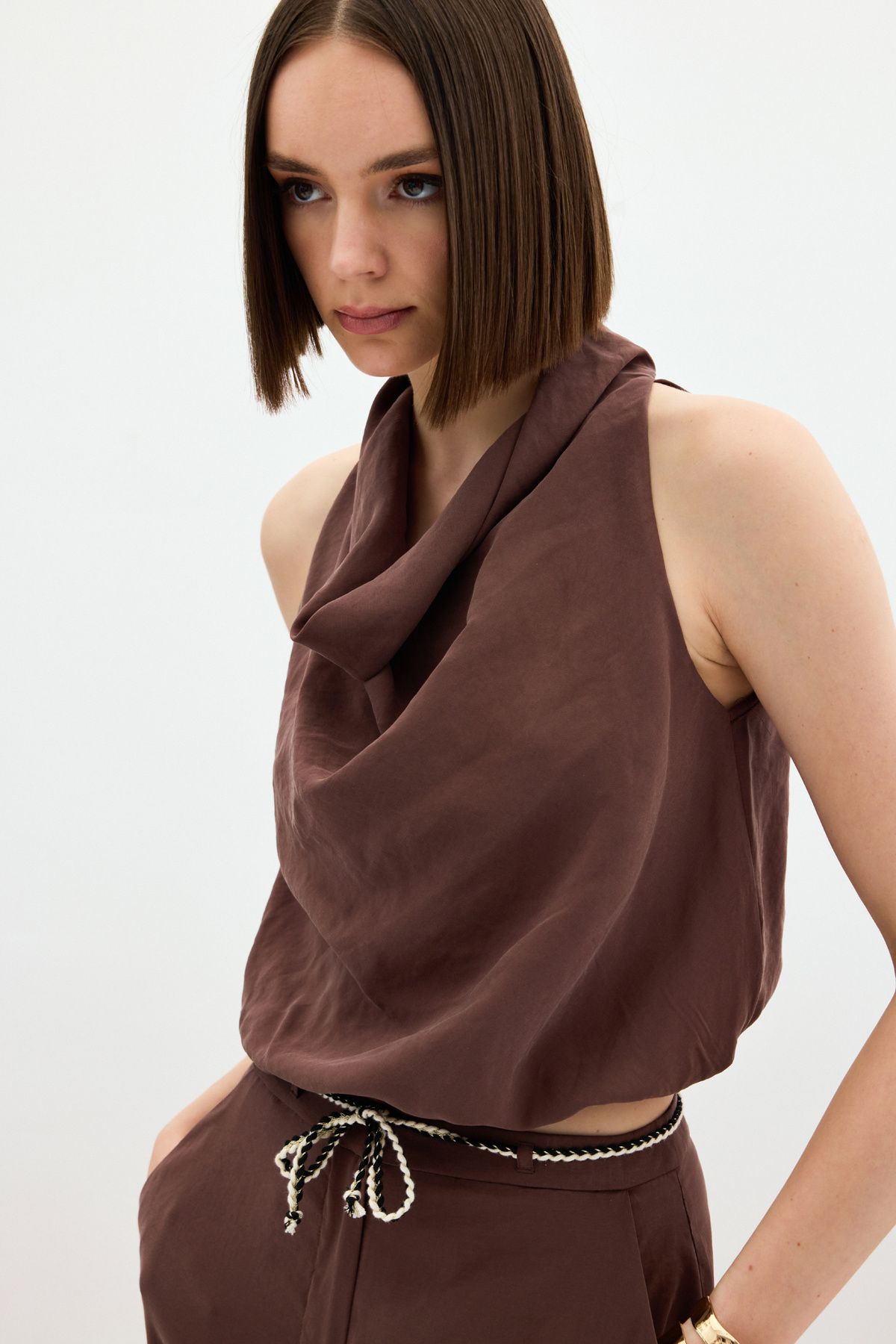 Degaje Yaka Bluz - Kahve