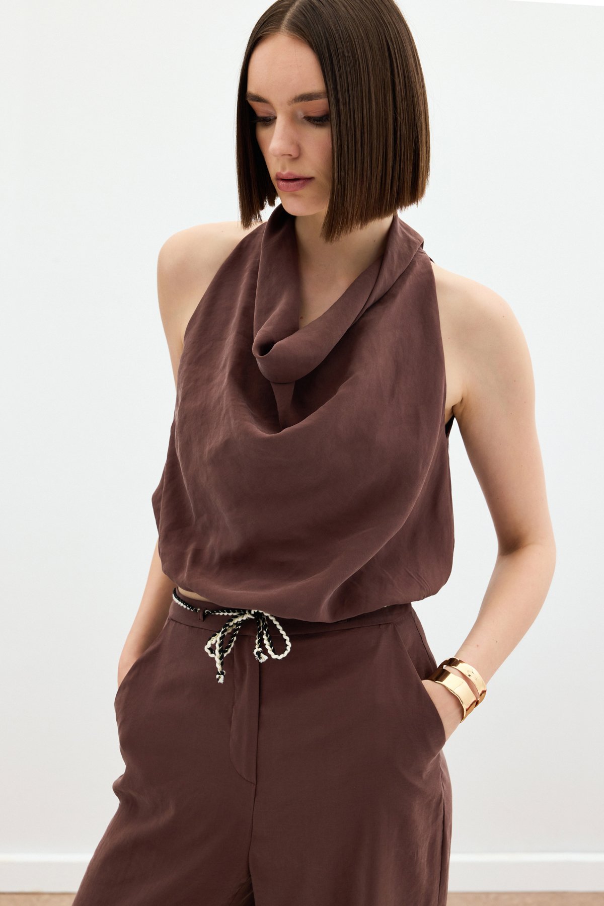 Degaje Yaka Bluz - Kahve