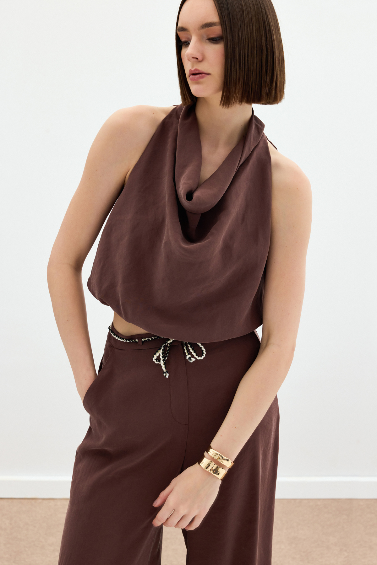 Degaje Yaka Bluz - Kahve