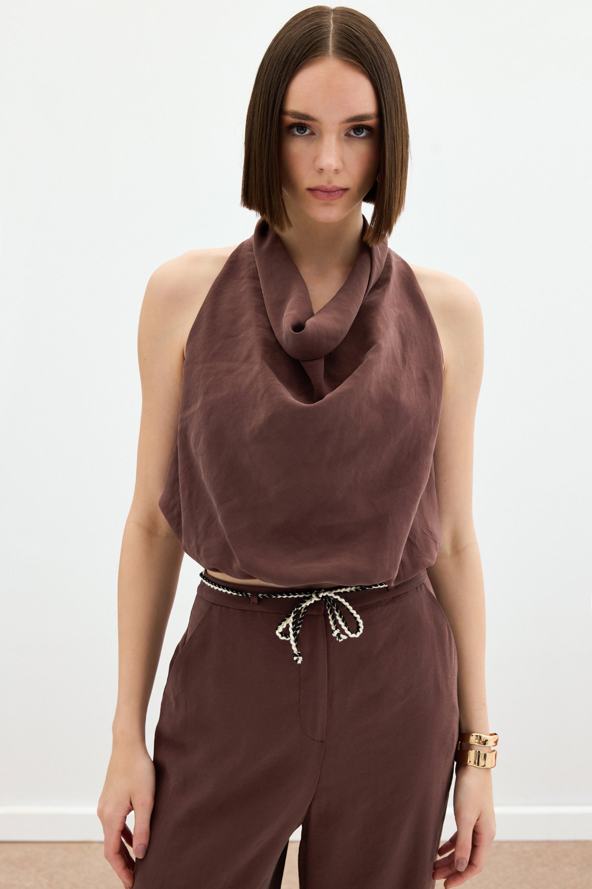 Degaje Yaka Bluz - Kahve