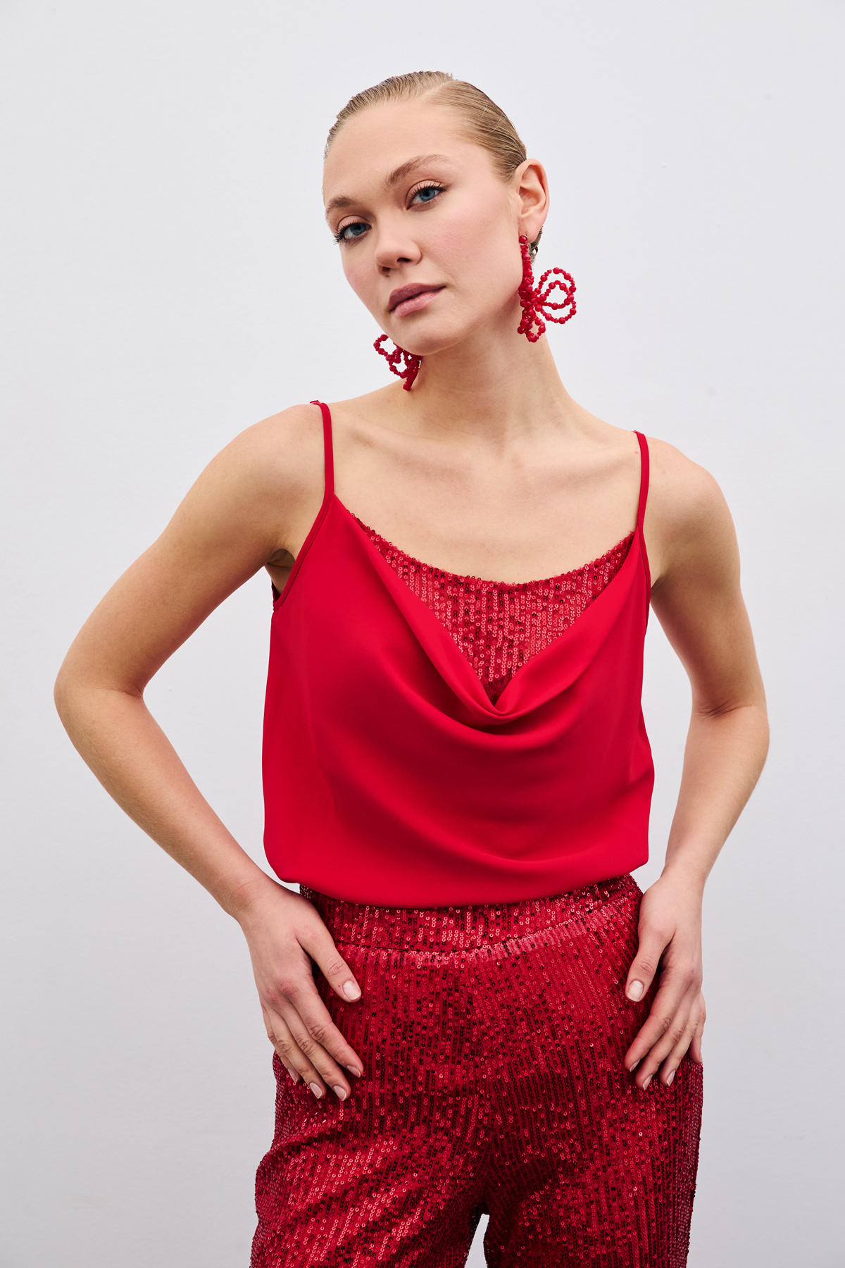 Degaje Yaka Bluz - Kırmızı